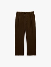 Slim Fit Cepli Pileli Keten Karışımlı Düğmeli Beli Lastikli Bağcıklı Pantolon
