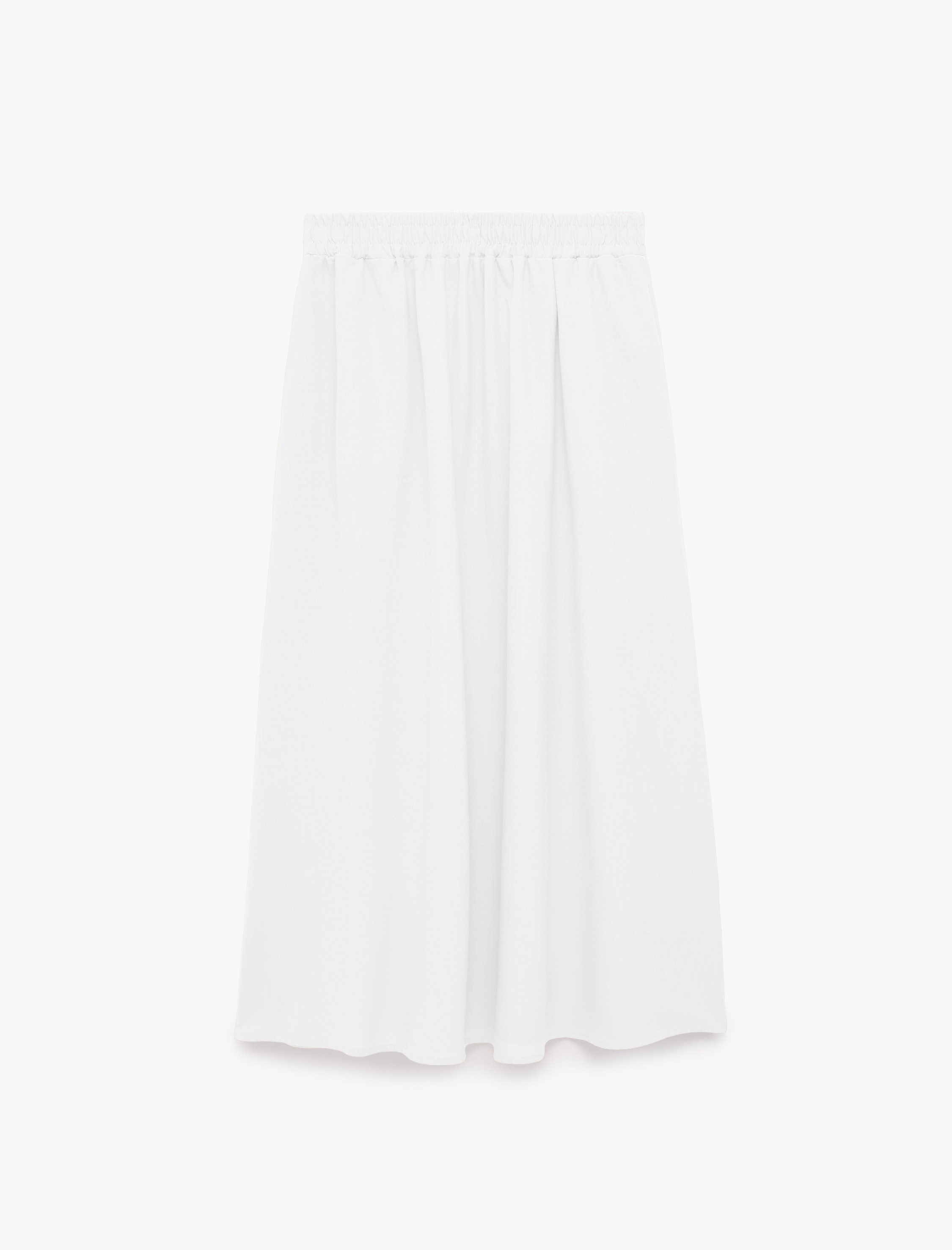   Keten Görünümlü Beli Lastikli Loose Fit Kloş Etek