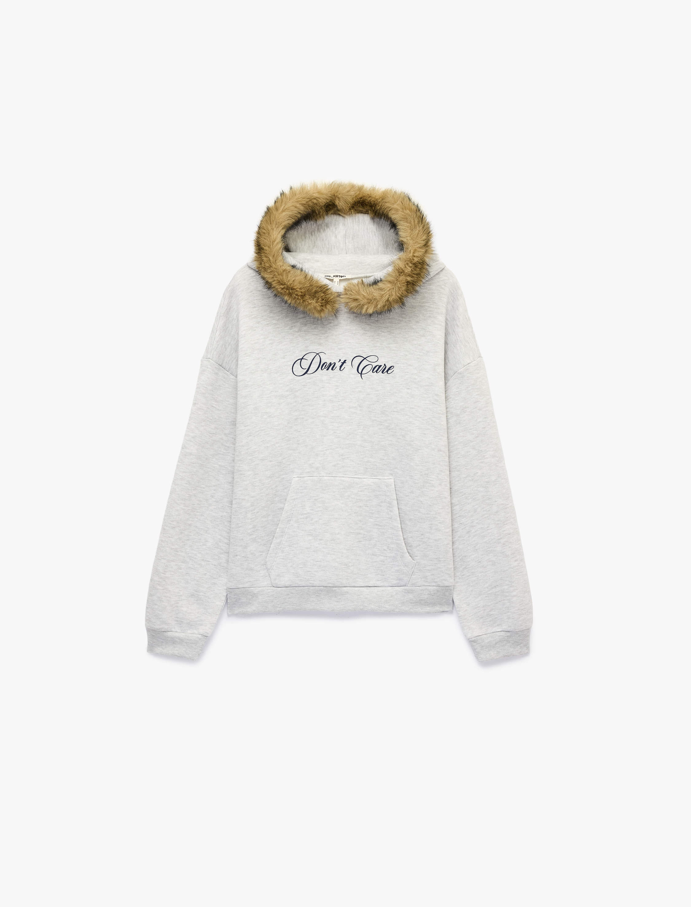   Baskılı Şardonlu Kanguru Cepli Suni Kürklü Kapüşonlu Sweatshirt