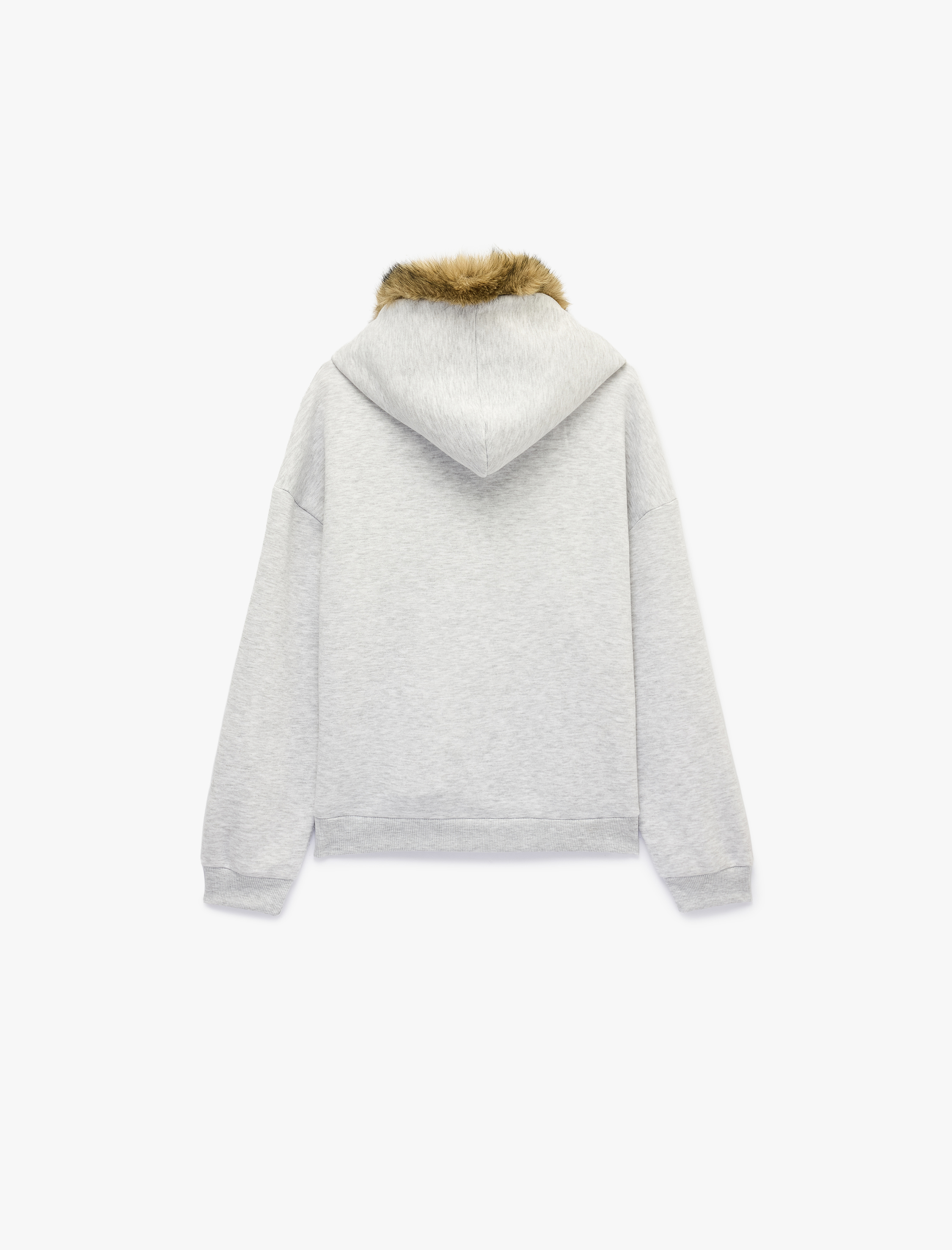   Baskılı Şardonlu Kanguru Cepli Suni Kürklü Kapüşonlu Sweatshirt