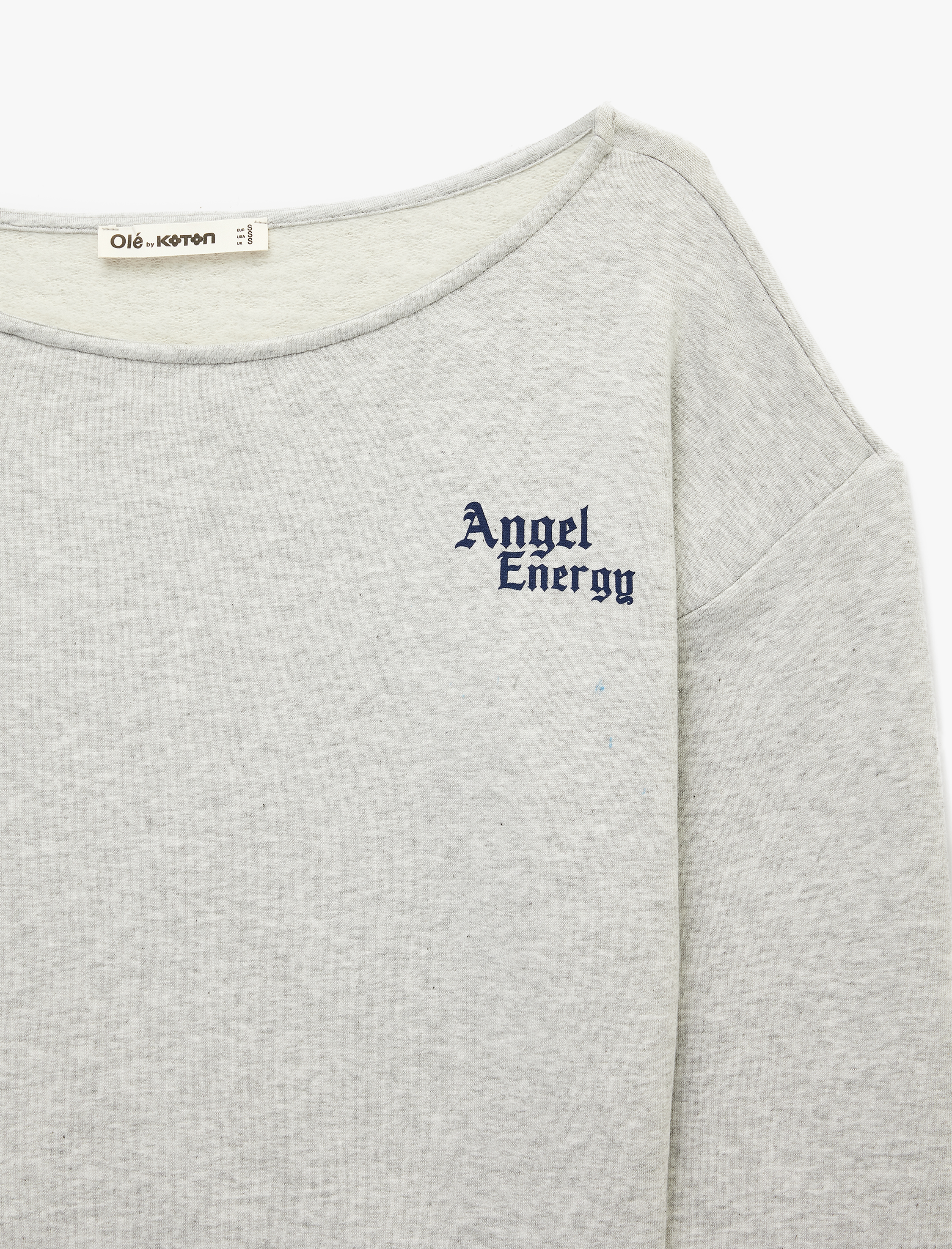   Modal Karışımlı Kayık Yaka Uzun Kollu Arkası Melek Baskılı Sweatshirt