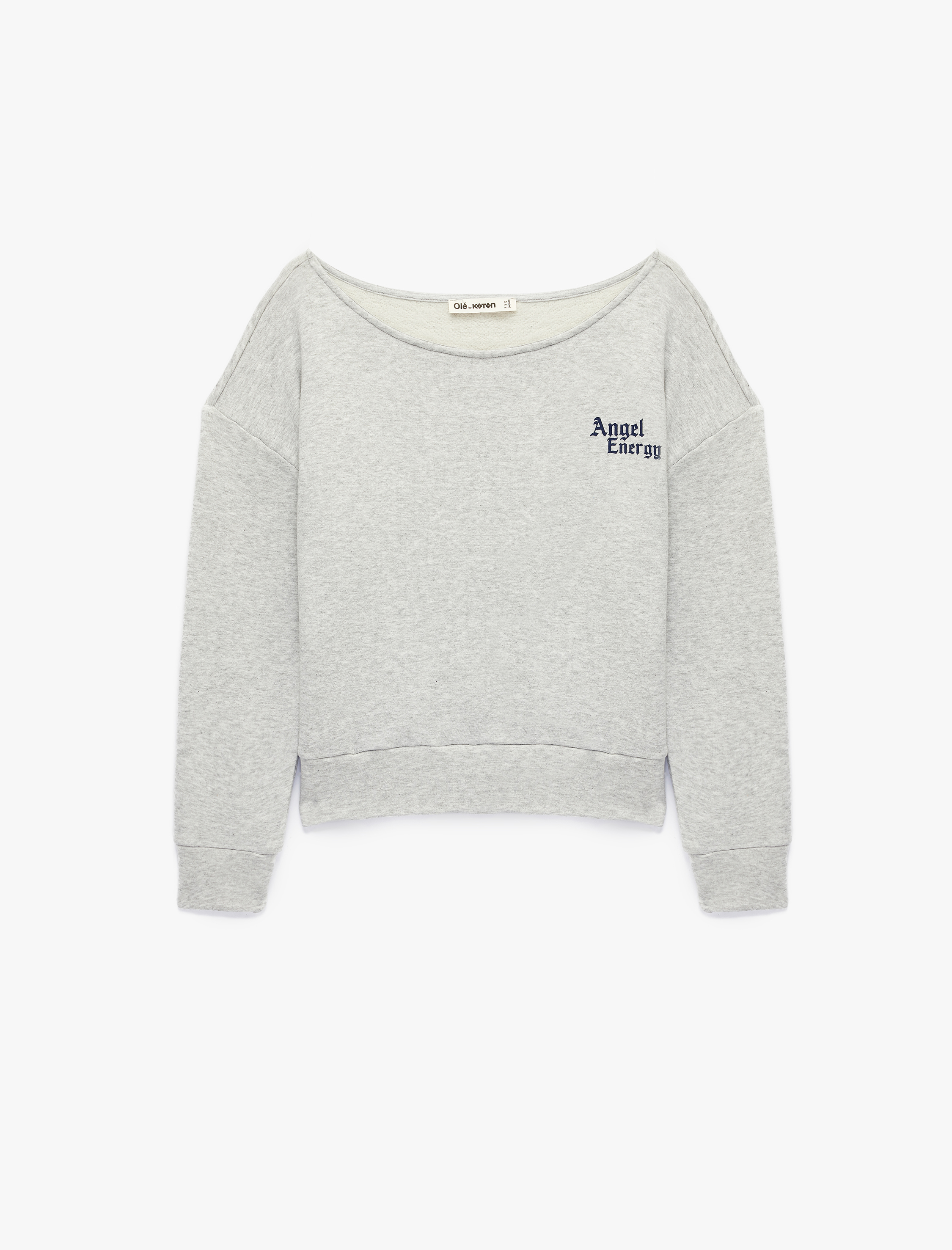   Modal Karışımlı Kayık Yaka Uzun Kollu Arkası Melek Baskılı Sweatshirt