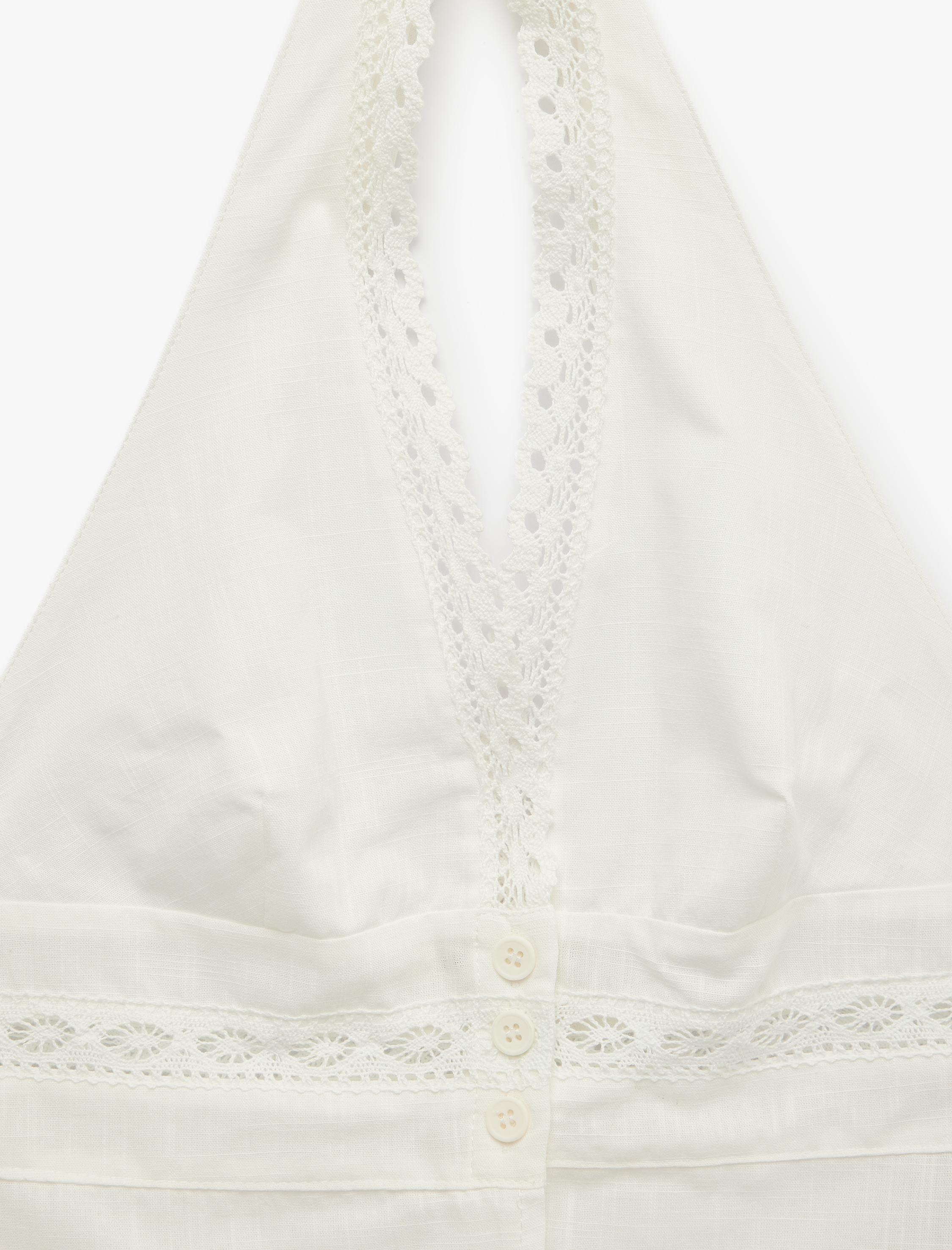   Pamuklu Halter Yaka Dantel Detaylı Düğmeli Kolsuz Crop Bluz