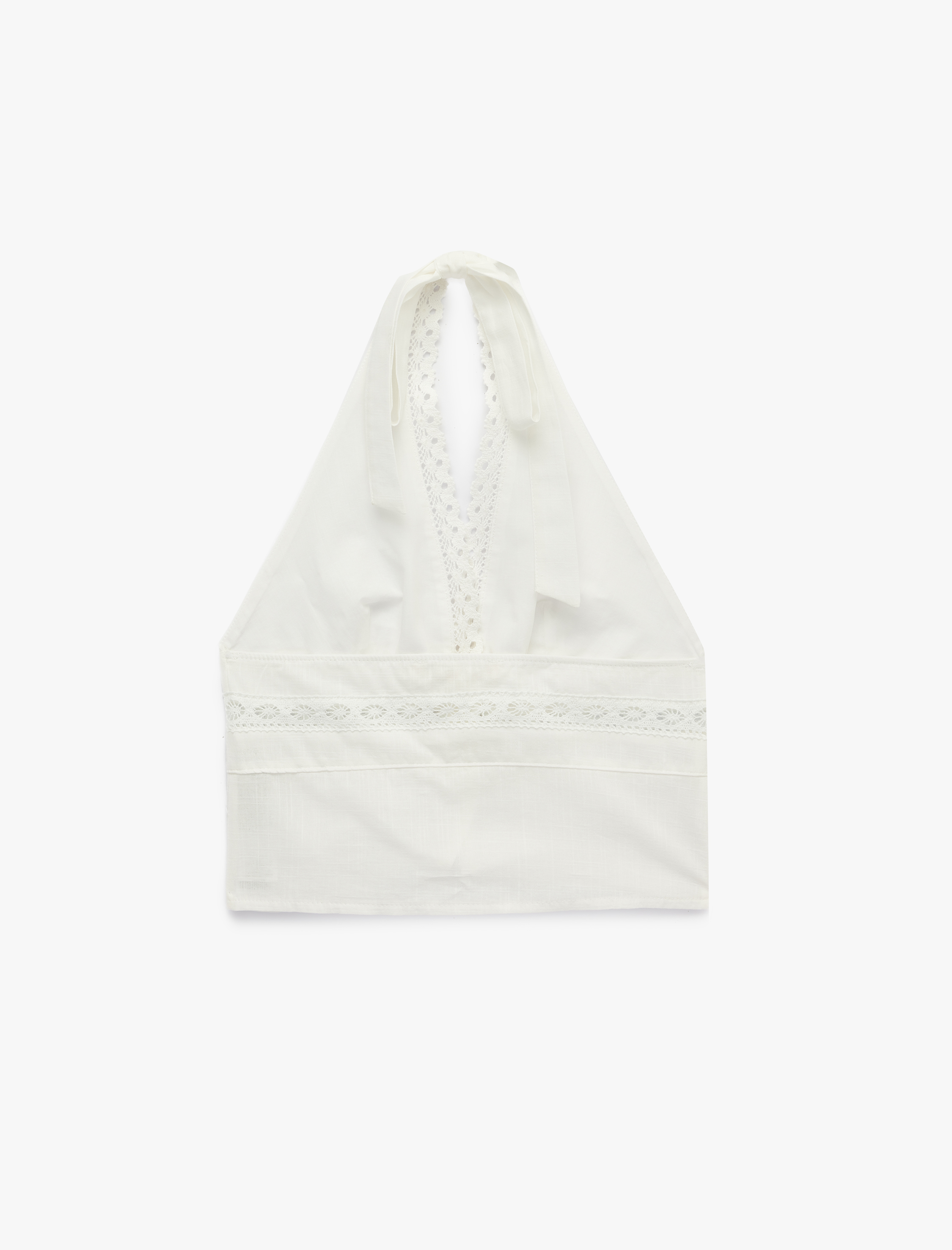   Pamuklu Halter Yaka Dantel Detaylı Düğmeli Kolsuz Crop Bluz