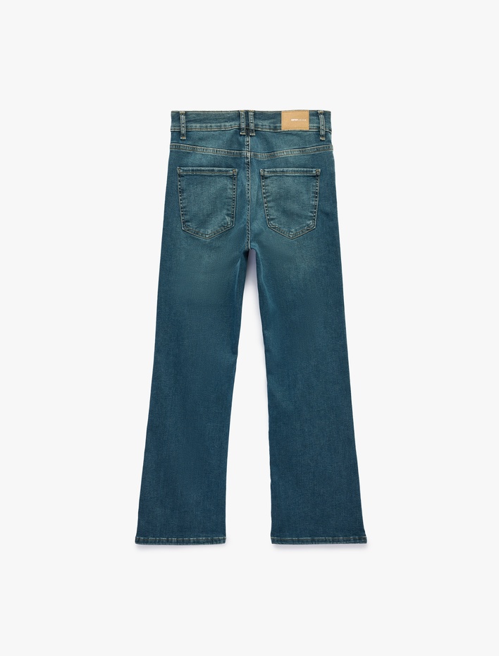  Pamuklu Dar Kalıp Normal Bel İspanyol Paça Denim Pantolon - Flare Jeans