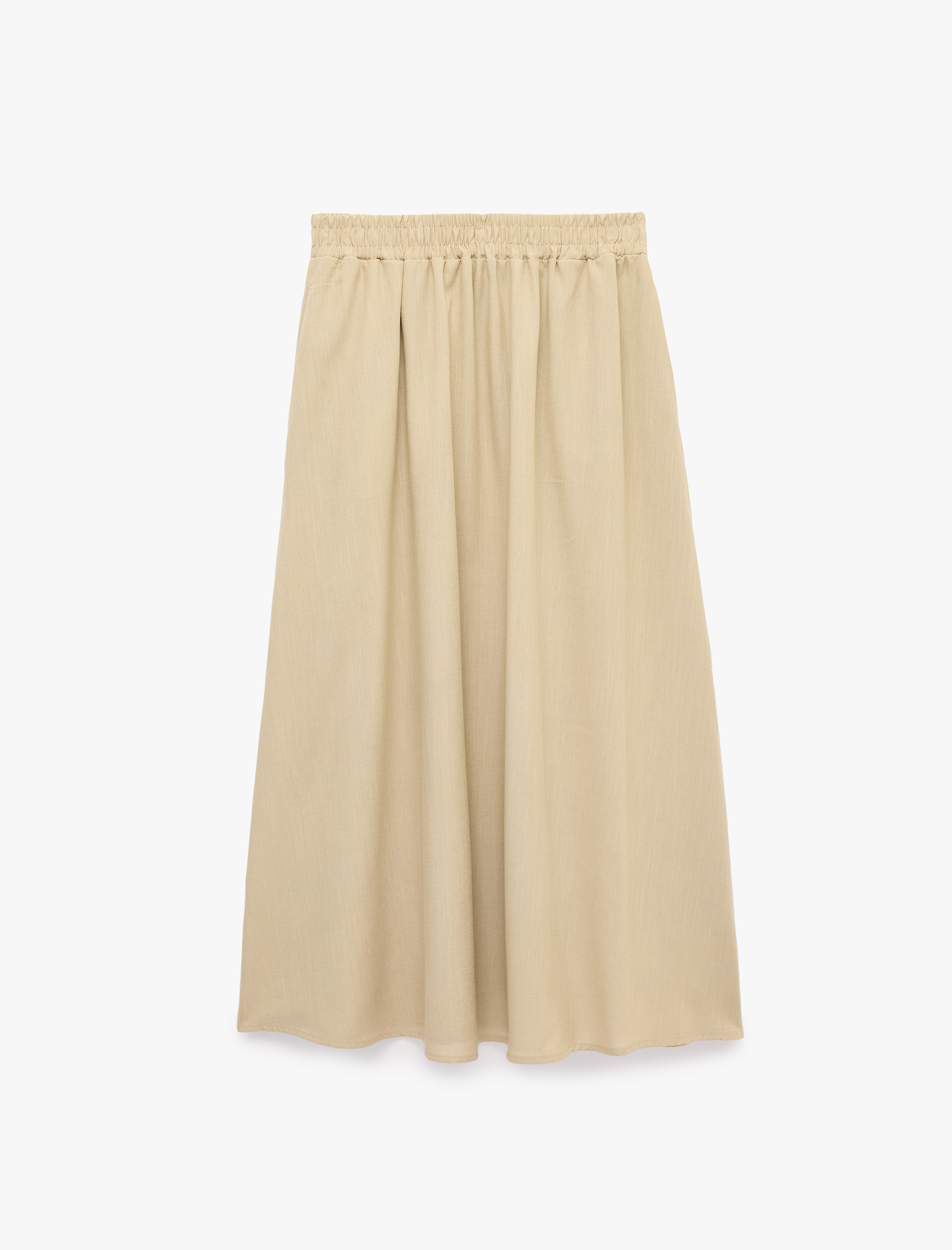   Keten Görünümlü Beli Lastikli Loose Fit Kloş Etek