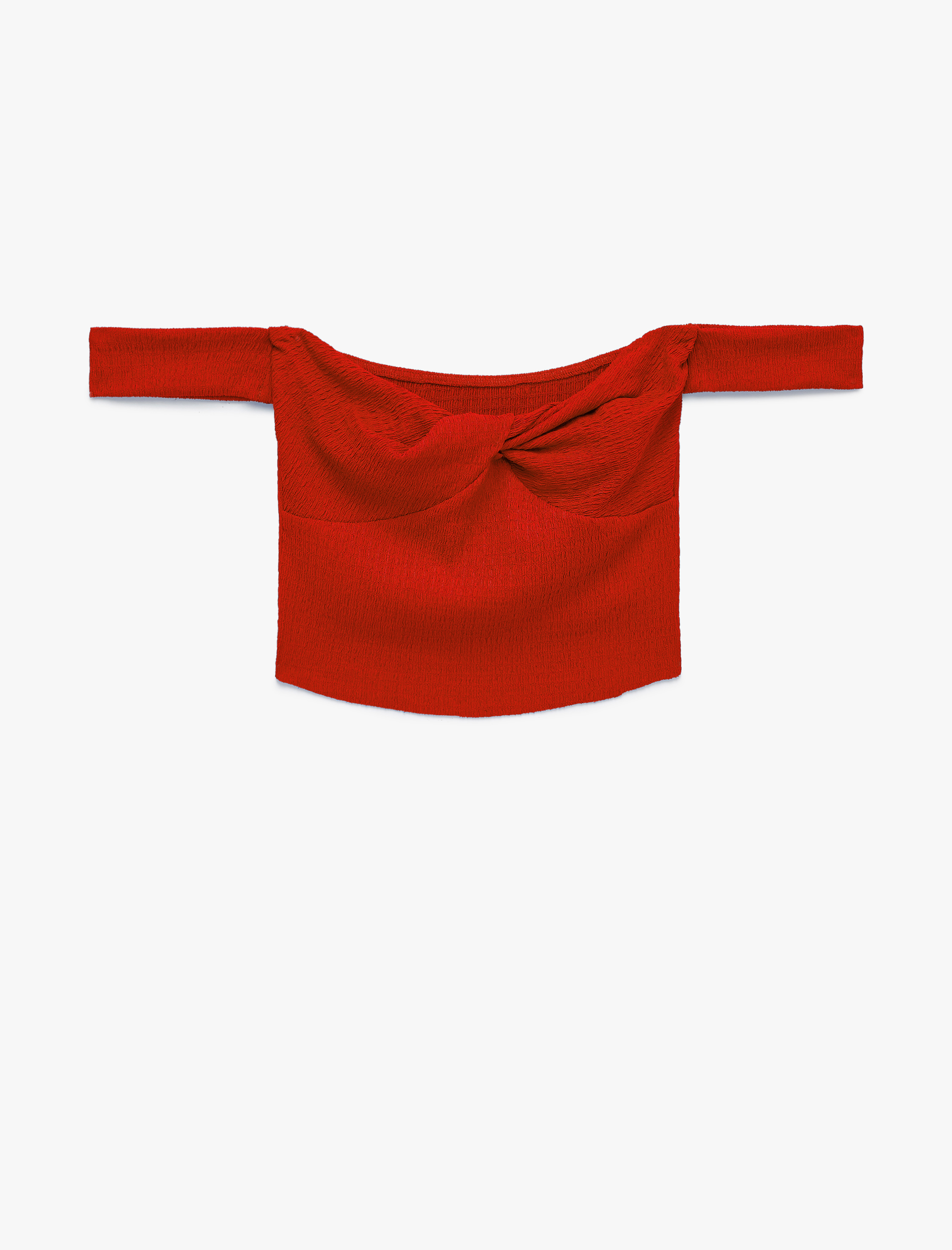   Koton X Şahika Ercümen - Bürümcük Kumaş Kalp Yaka Düğüm Detaylı Omzu Açık Crop Top