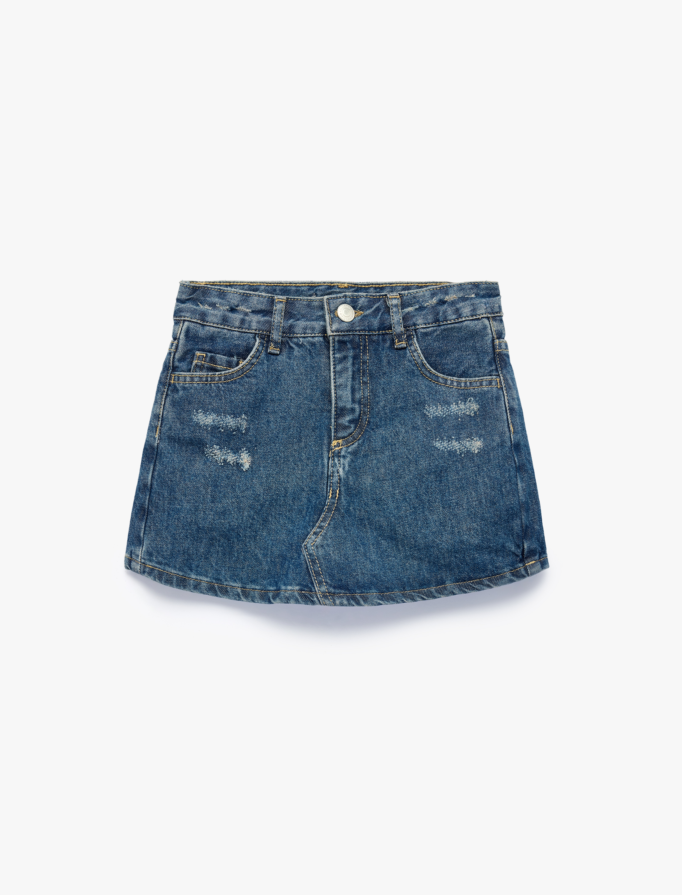  Kız Çocuk Pamuklu Slim Fit Cep Detaylı Düğmeli Denim Etek