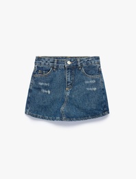 Pamuklu Slim Fit Cep Detaylı Düğmeli Denim Etek