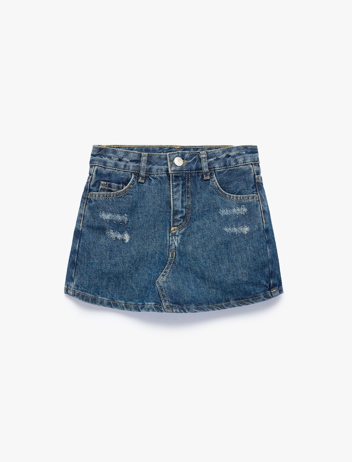 Kız Çocuk Pamuklu Slim Fit Cep Detaylı Düğmeli Denim Etek