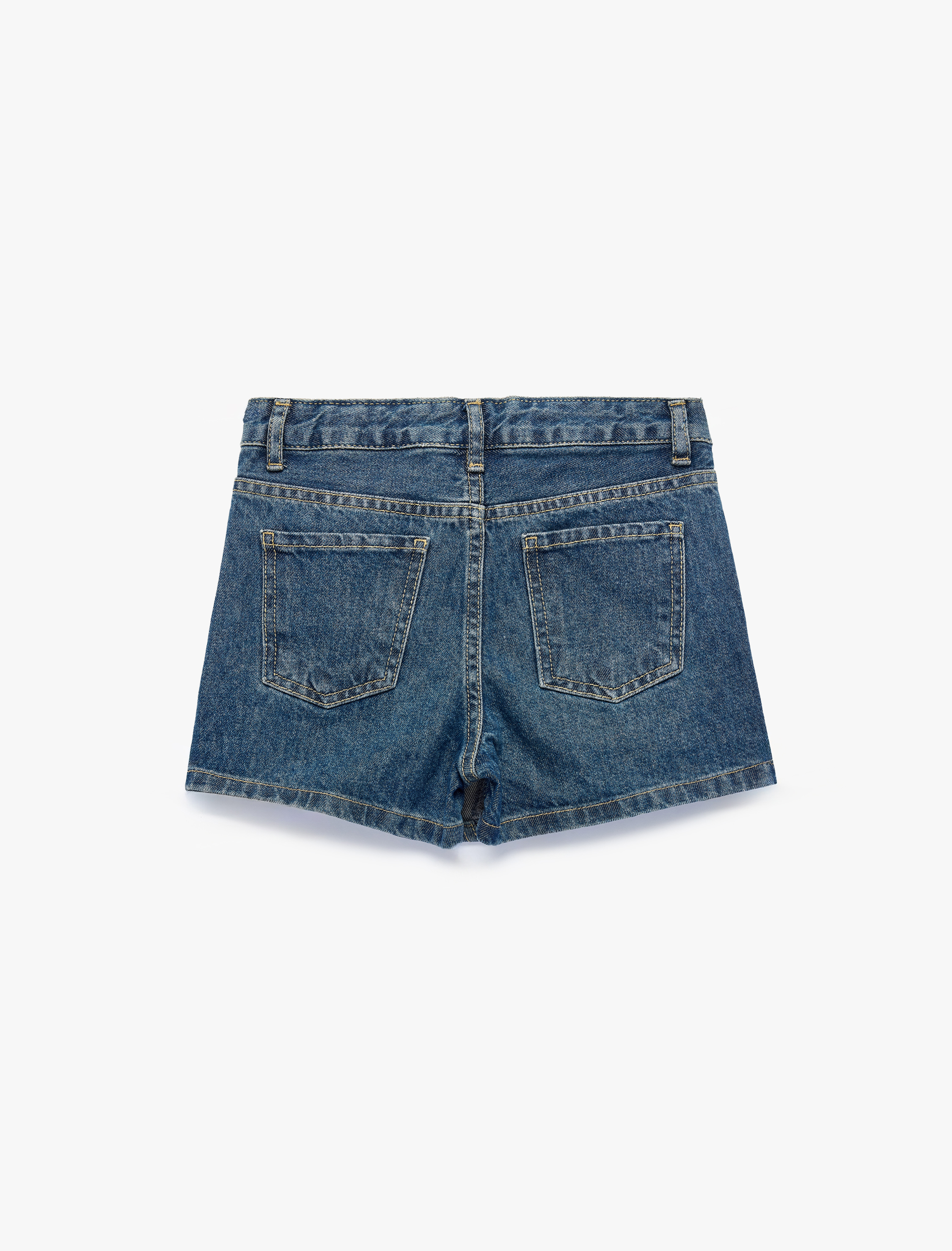  Kız Çocuk Pamuklu Slim Fit Cep Detaylı Düğmeli Denim Etek