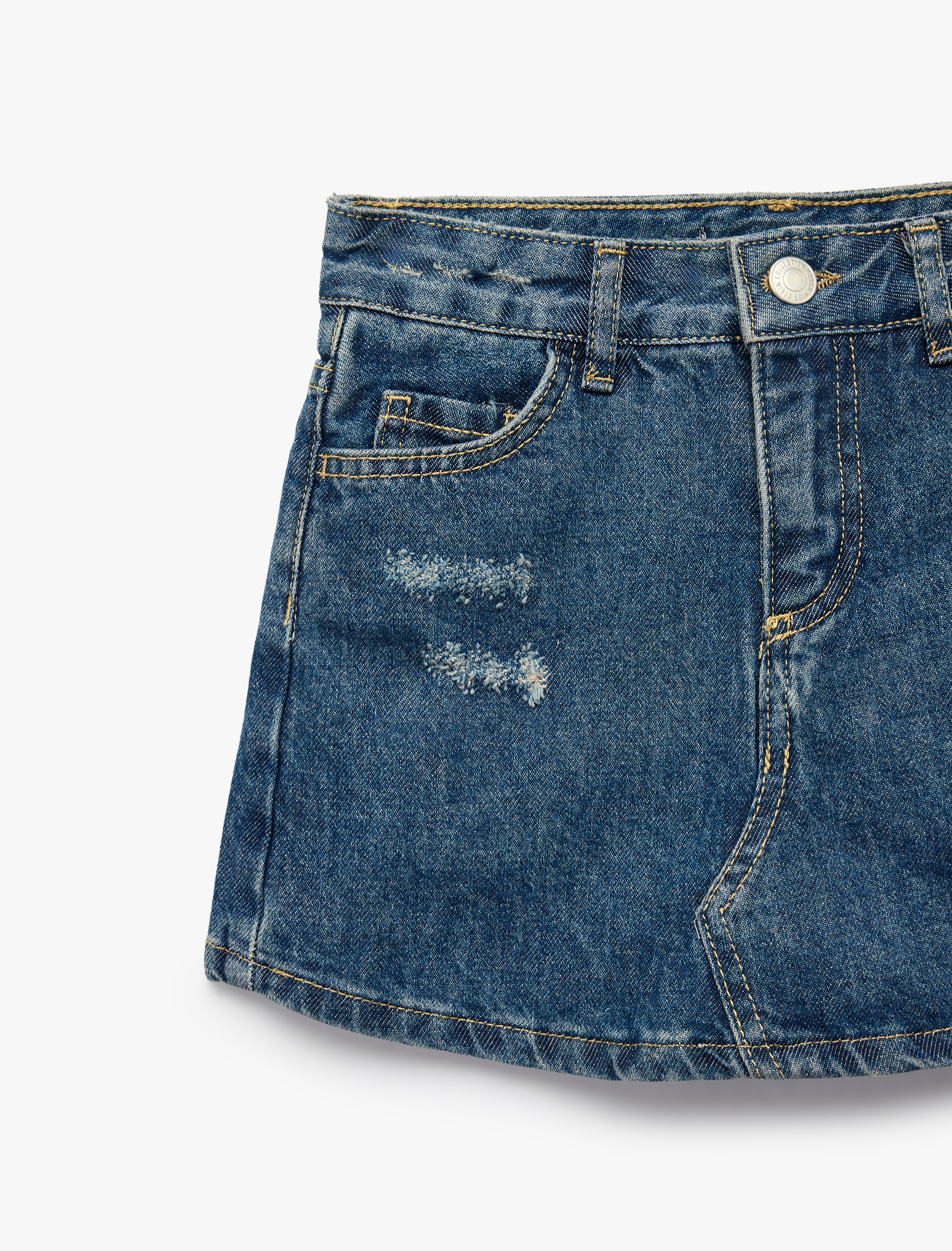 Kız Çocuk Pamuklu Slim Fit Cep Detaylı Düğmeli Denim Etek