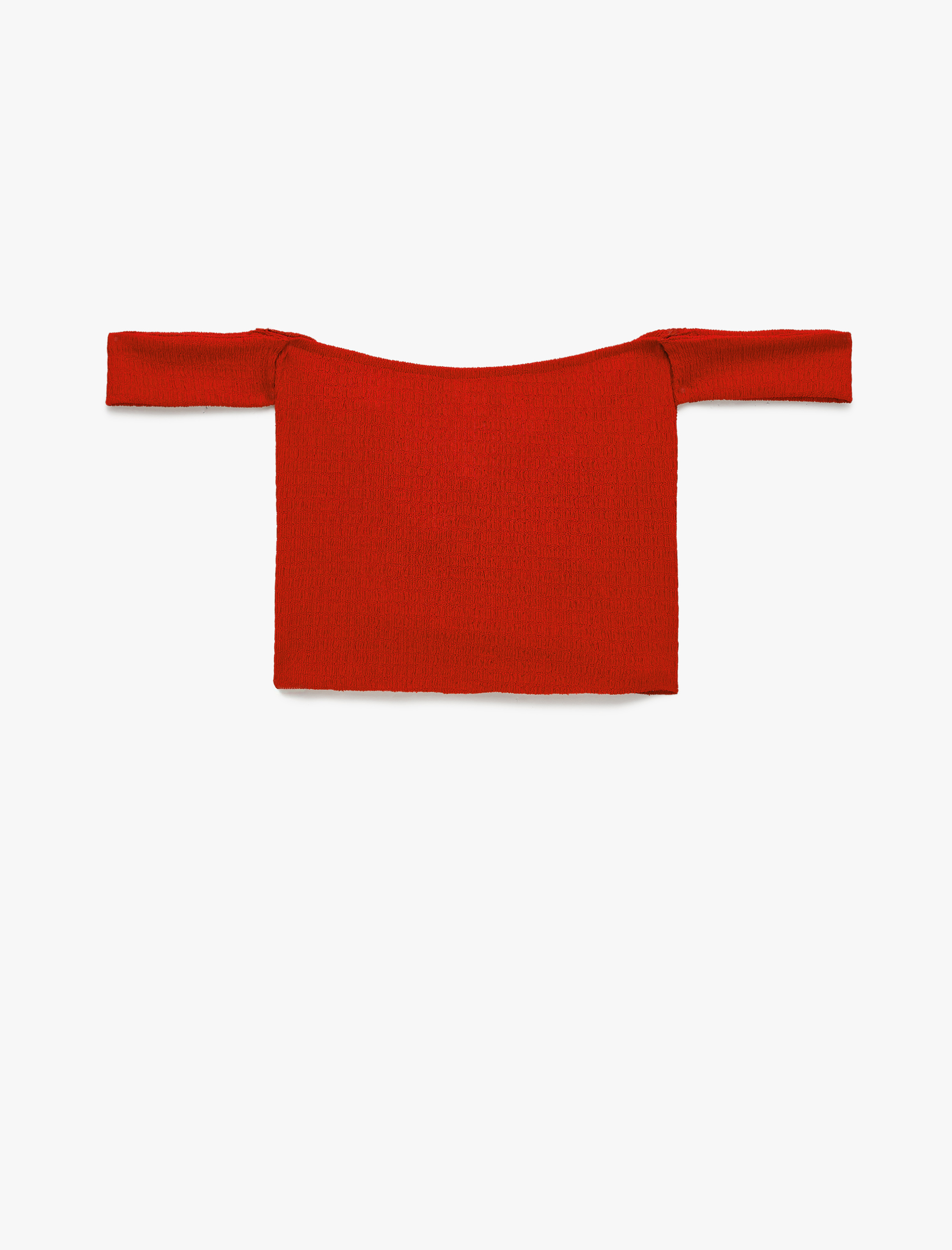   Koton X Şahika Ercümen - Bürümcük Kumaş Kalp Yaka Düğüm Detaylı Omzu Açık Crop Top