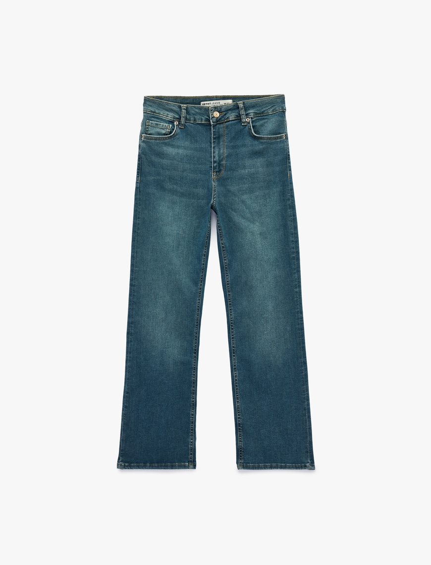 Koton Kadın Pamuklu Dar Kalıp Normal Bel İspanyol Paça Denim Pantolon - Flare Jeans