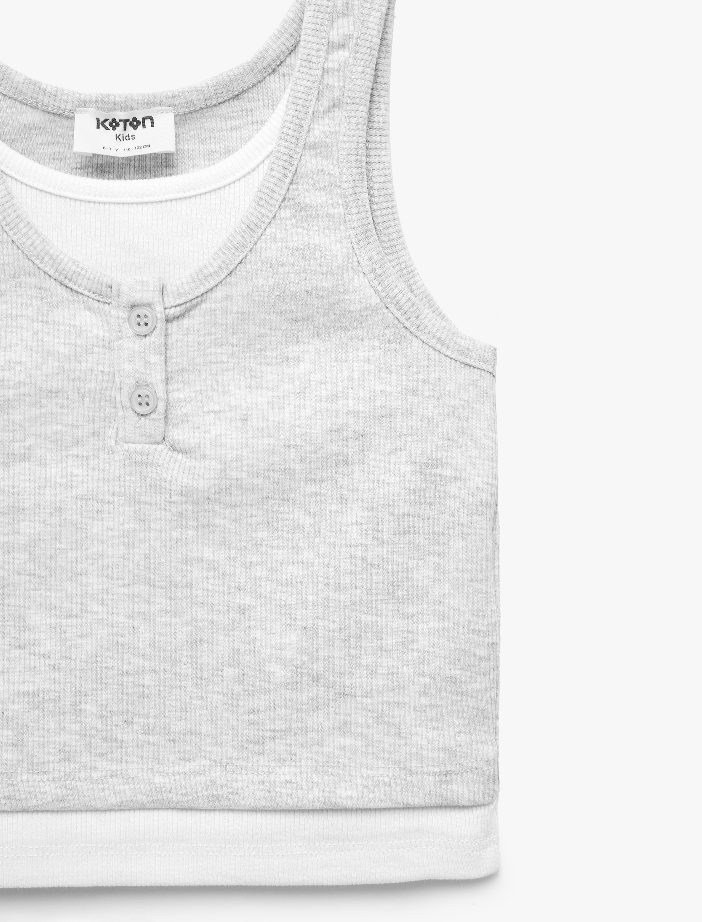  Kız Çocuk Düğme Detaylı Ribanalı Bisiklet Yaka Slim Fit Atlet