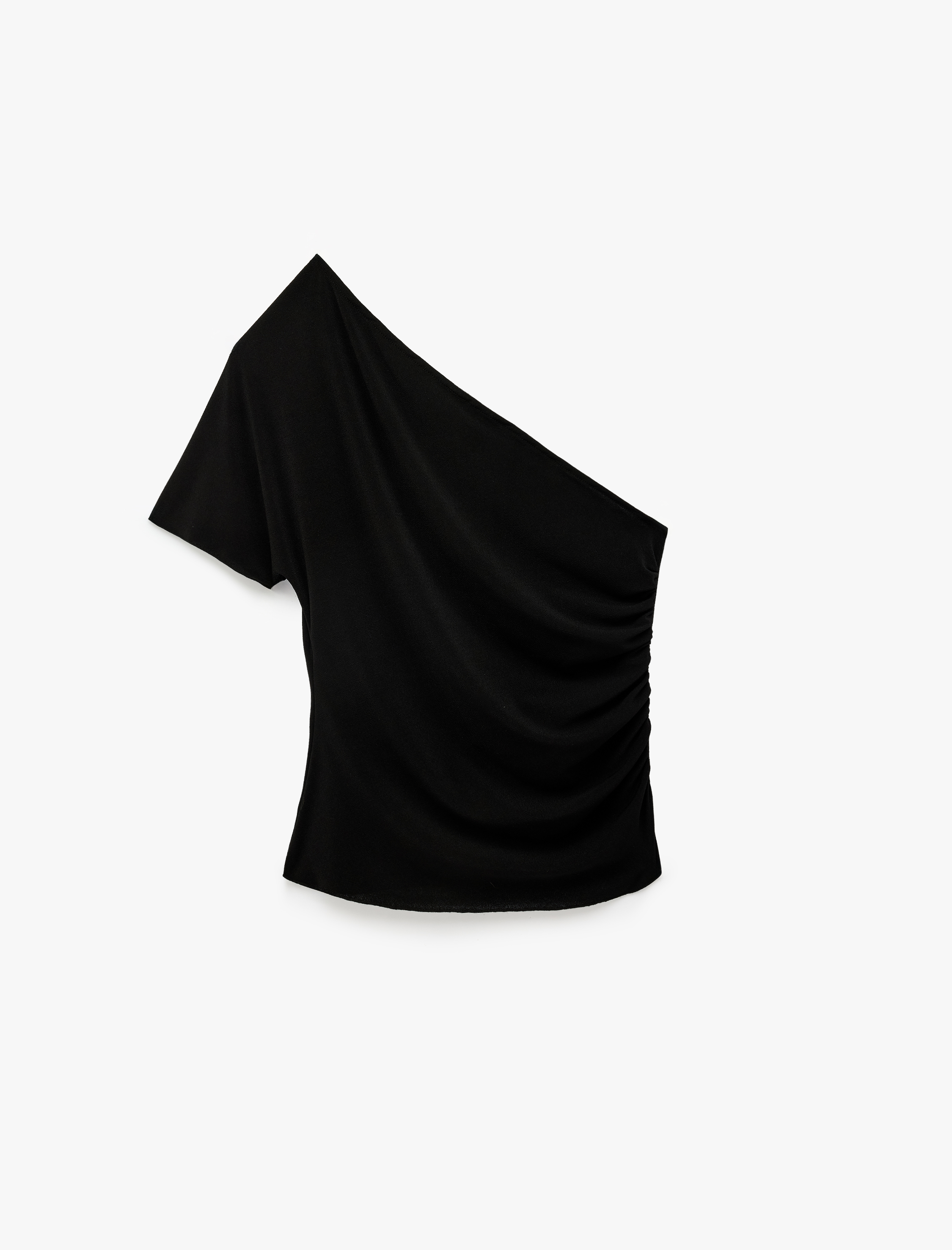   Slim Fit Kısa Kollu Asimetrik Yaka Tek Omuz Bluz