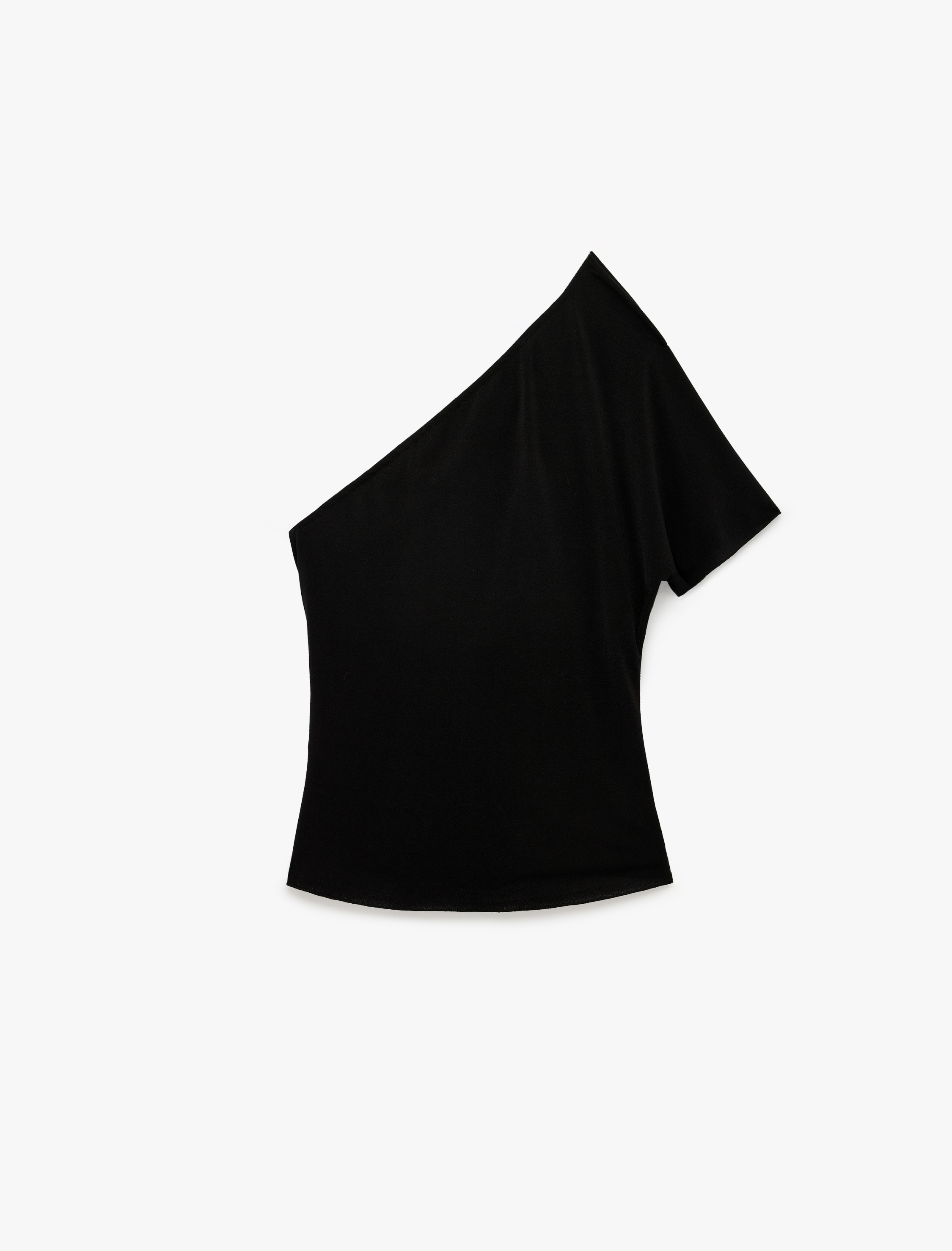   Slim Fit Kısa Kollu Asimetrik Yaka Tek Omuz Bluz
