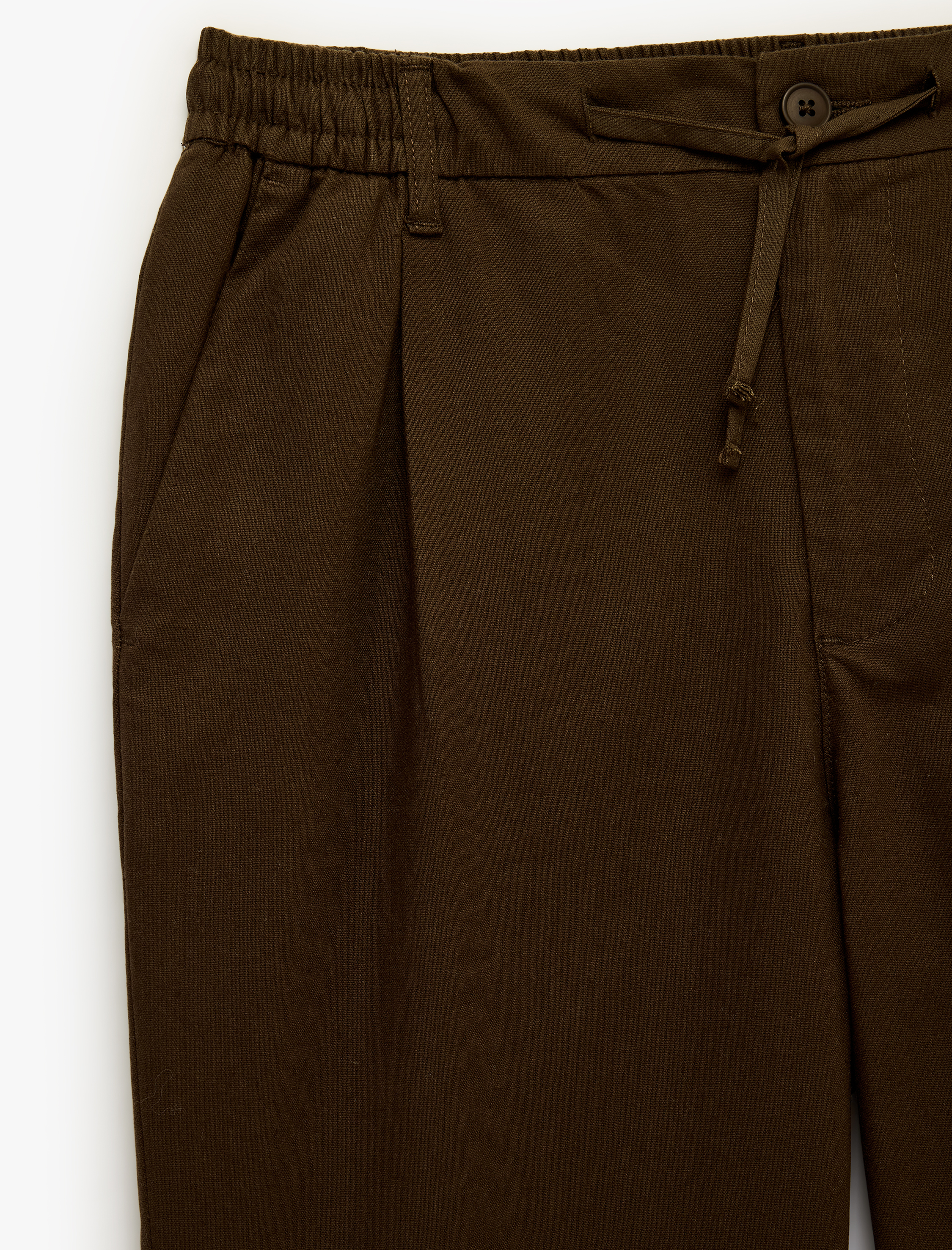   Slim Fit Cepli Pileli Keten Karışımlı Düğmeli Beli Lastikli Bağcıklı Pantolon