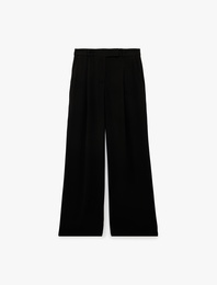 Regular Fit Cepli Yüksek Bel Krep Kumaş Geniş Paça Pantolon