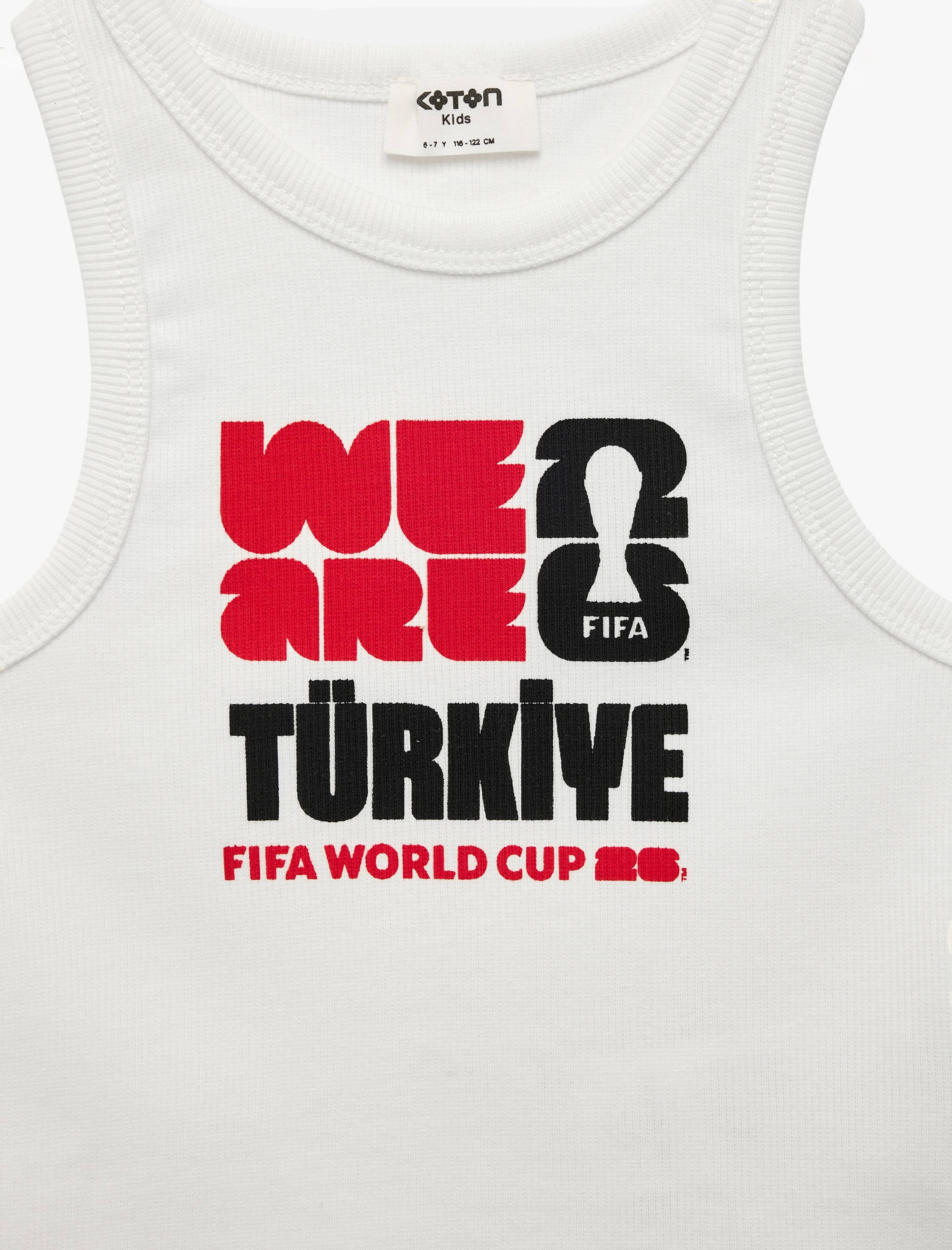  Kız Çocuk Dünya Kupası 2026 Türkiye Baskılı Bisiklet Yaka Kolsuz Pamuklu Lisanslı Tişört