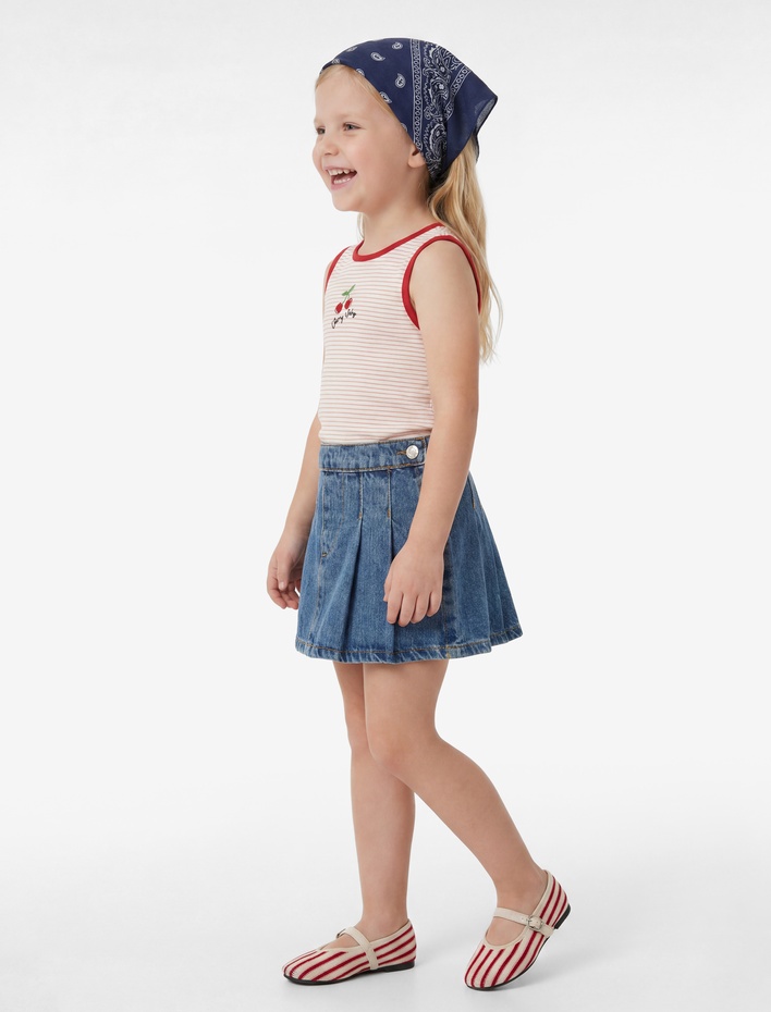 Kız Bebek Pamuklu Rahat Kesim Pile Detaylı Denim Şort Etek