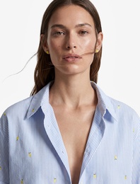 Koton X Sibil Çetinkaya - Kısa Kollu Limon İşleme Detaylı Çizgili Crop Poplin Gömlek
