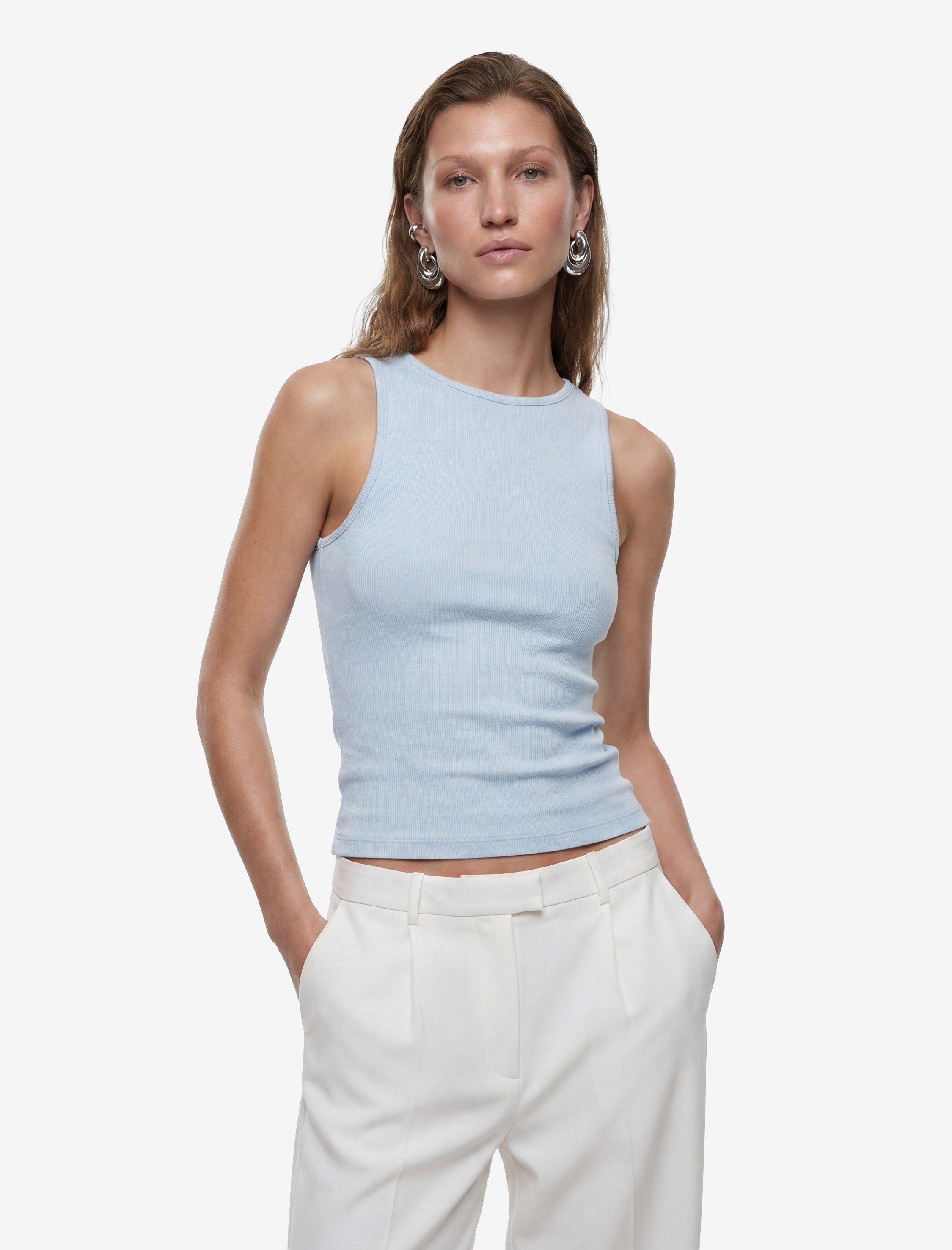   Pamuklu Slim Fit Kolsuz Kayık Yaka Bluz
