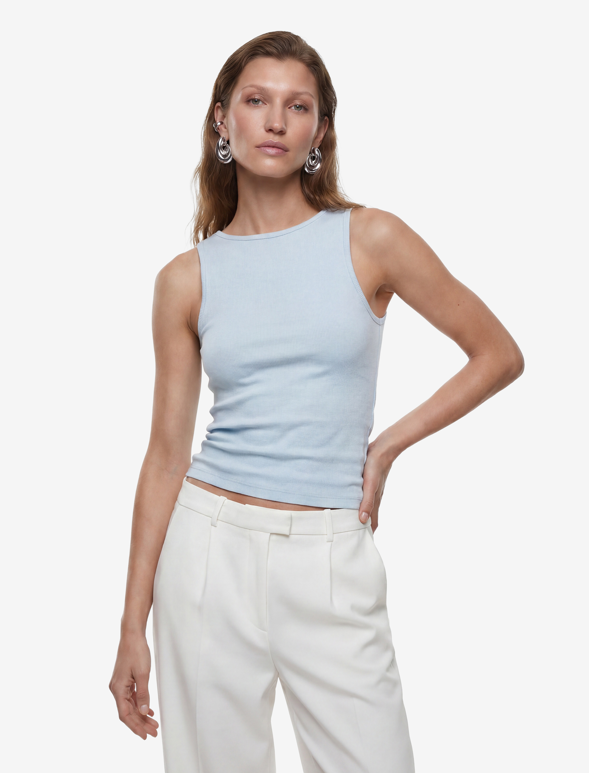   Pamuklu Slim Fit Kolsuz Kayık Yaka Bluz