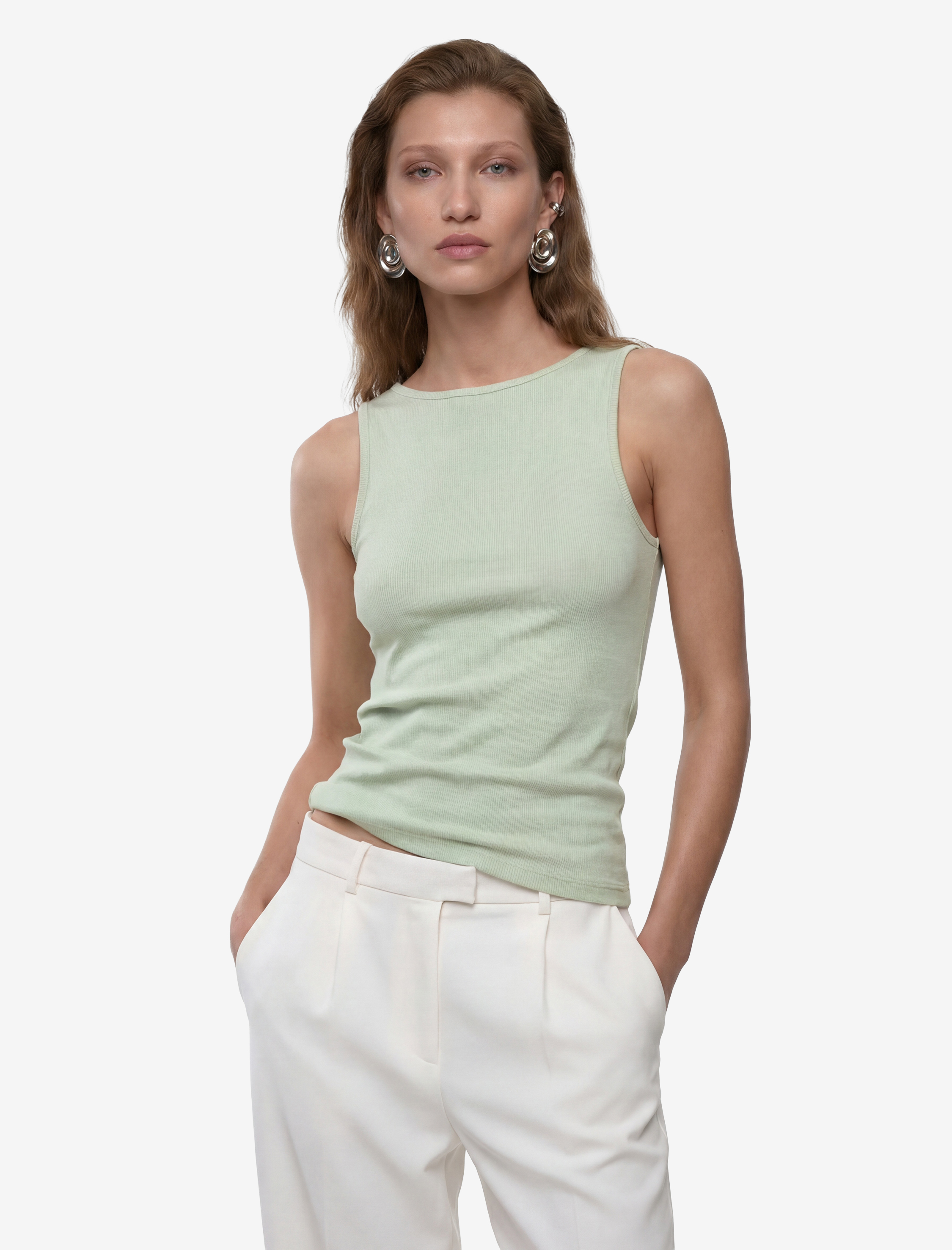   Pamuklu Slim Fit Kolsuz Kayık Yaka Bluz