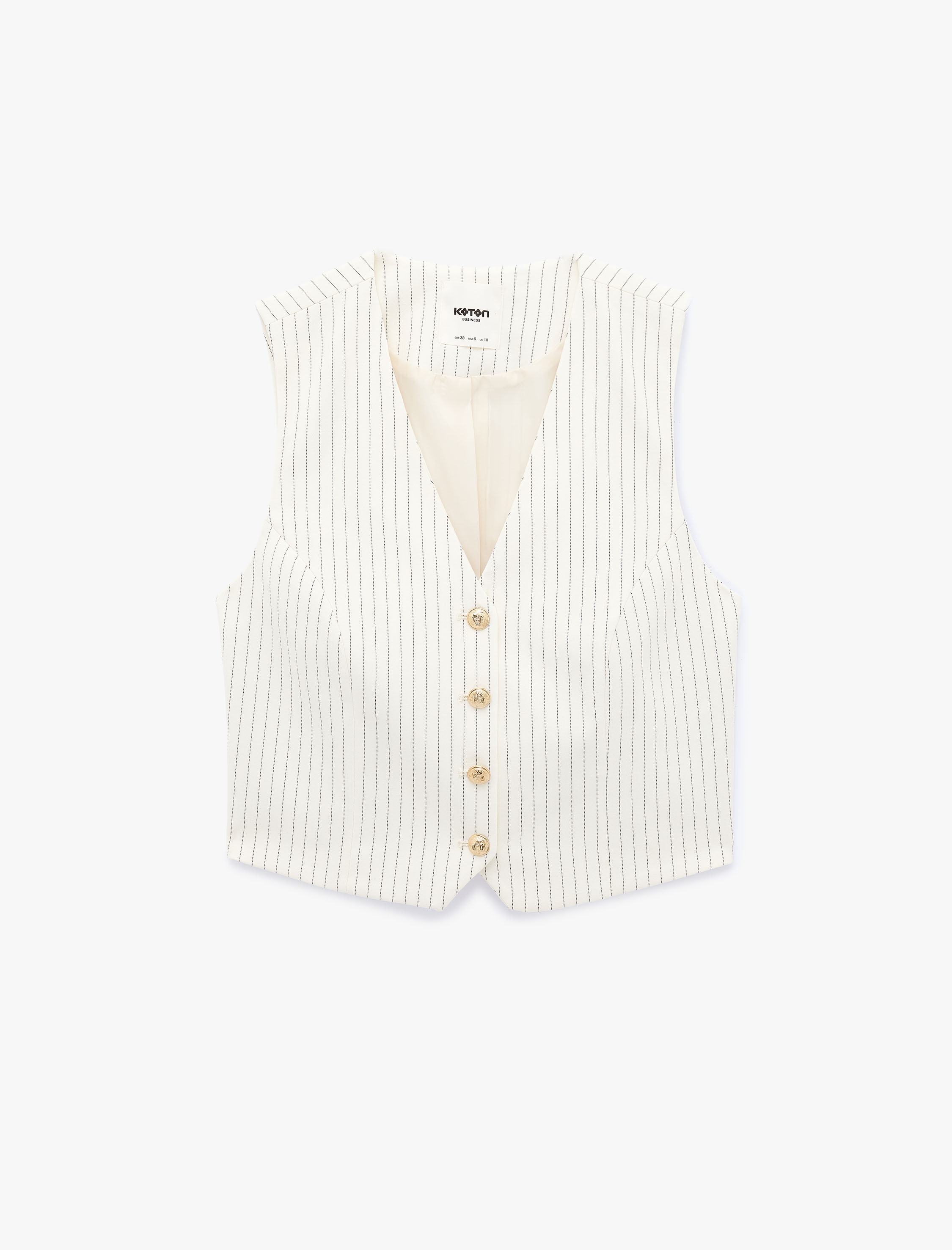   Düğmeli V Yaka Çizgili Blazer Yelek