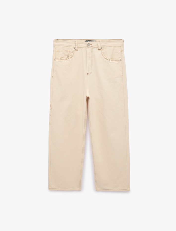  Normal Bel Pamuklu Cepli Rahat Kalıp Barrel Fit Jean Pantolon