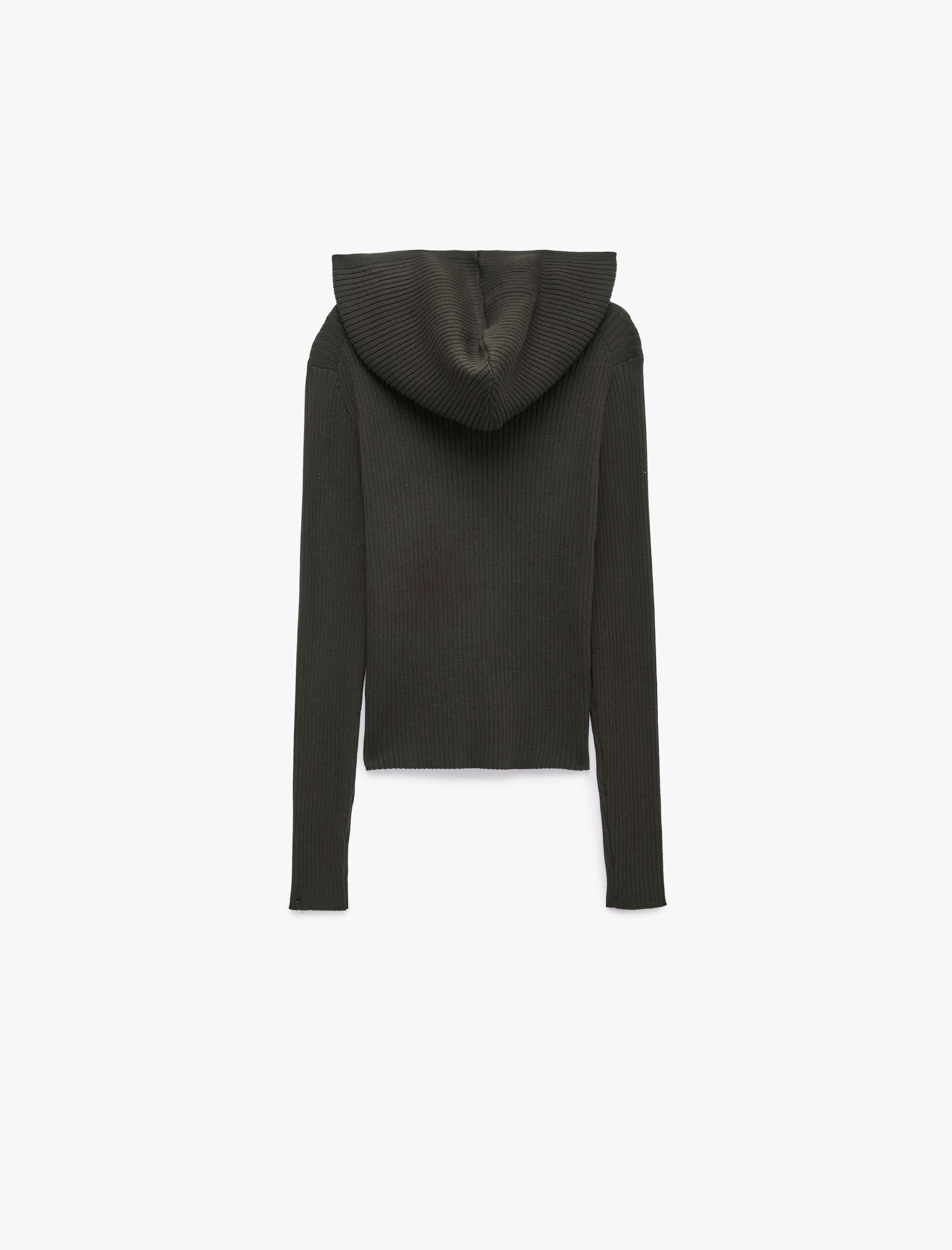   Viskon Slim Fit Uzun Kollu Fermuarlı Kapüşonlu Triko Kazak