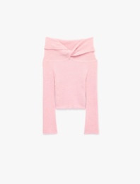 Uzun Kollu Slim Fit Omzu Açık Triko Kazak
