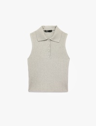 Yarım Düğmeli Kolsuz Polo Yaka Triko Top