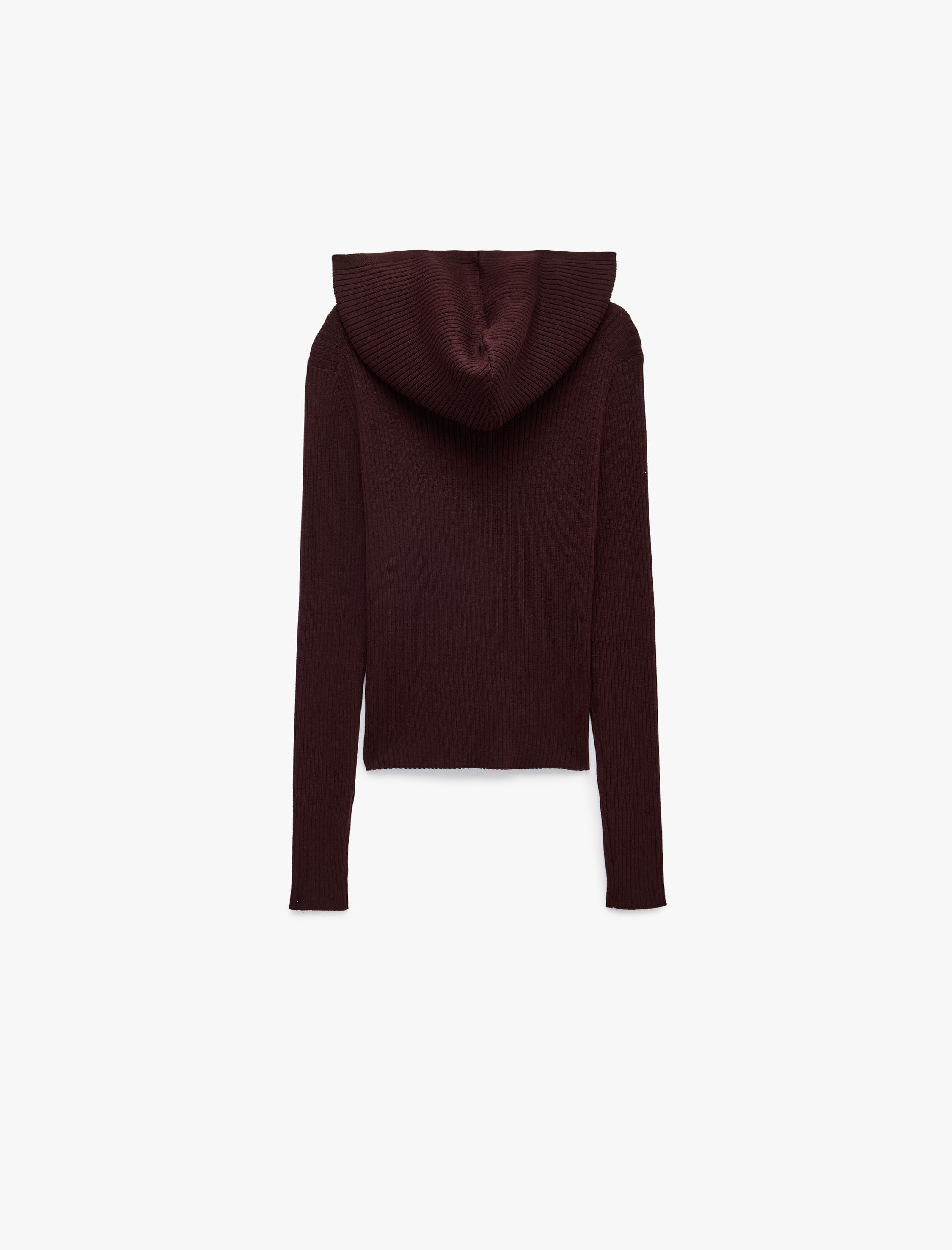   Viskon Slim Fit Uzun Kollu Fermuarlı Kapüşonlu Triko Kazak