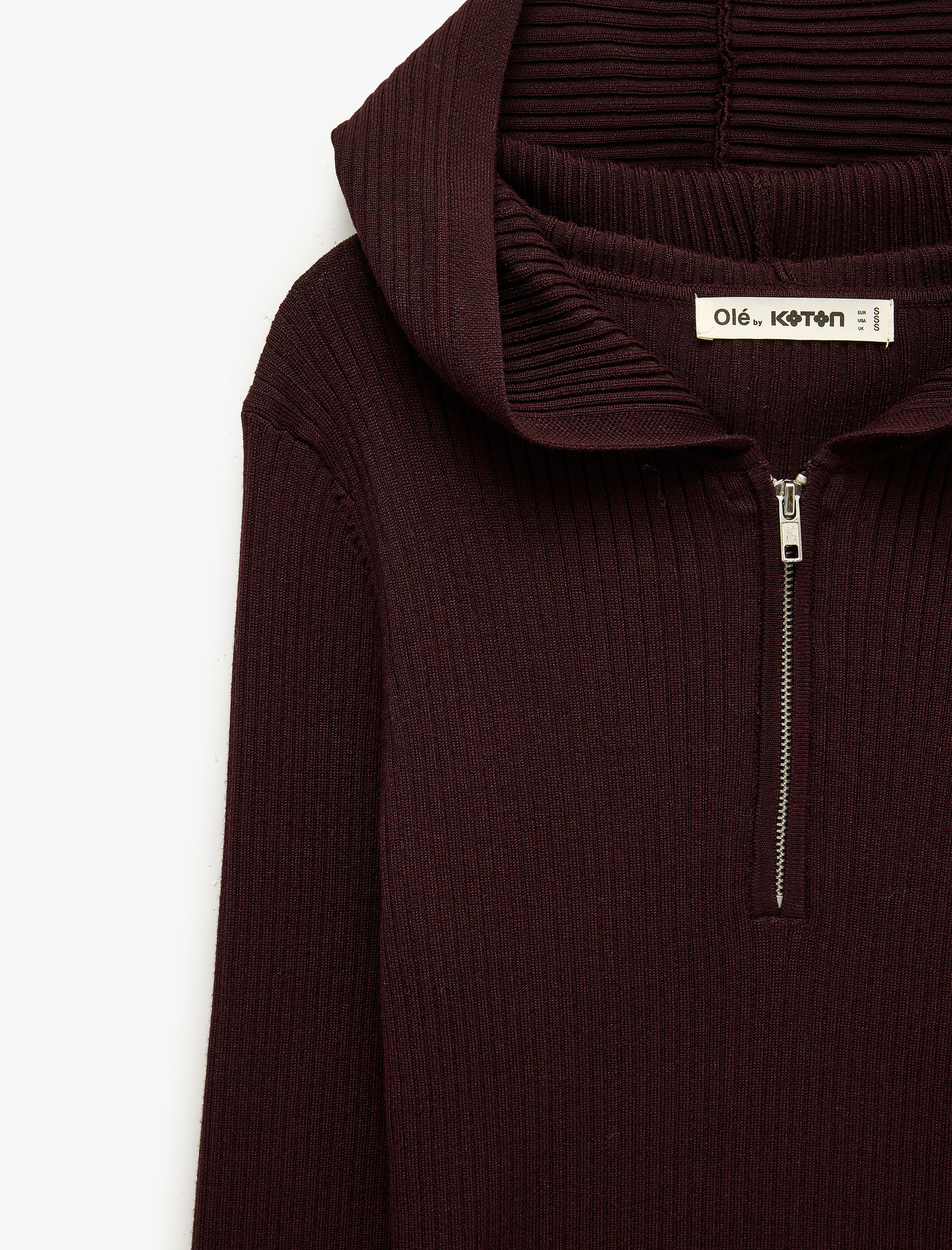   Viskon Slim Fit Uzun Kollu Fermuarlı Kapüşonlu Triko Kazak