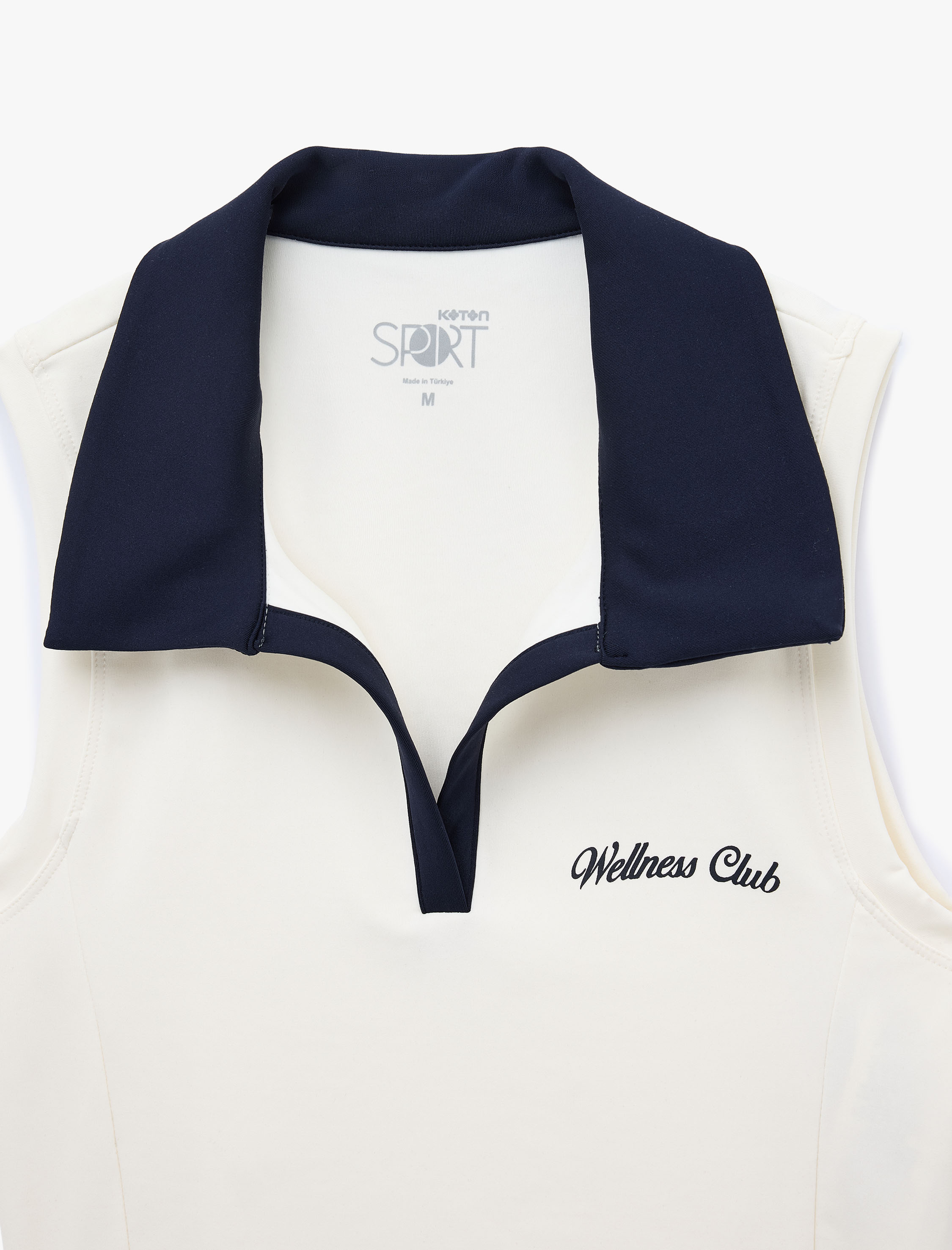   Renk Kontrastlı Polo Yaka Slim Fit Kolsuz Baskılı Crop Spor Bluz