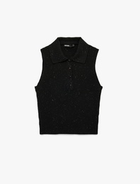 Yarım Düğmeli Kolsuz Polo Yaka Triko Top