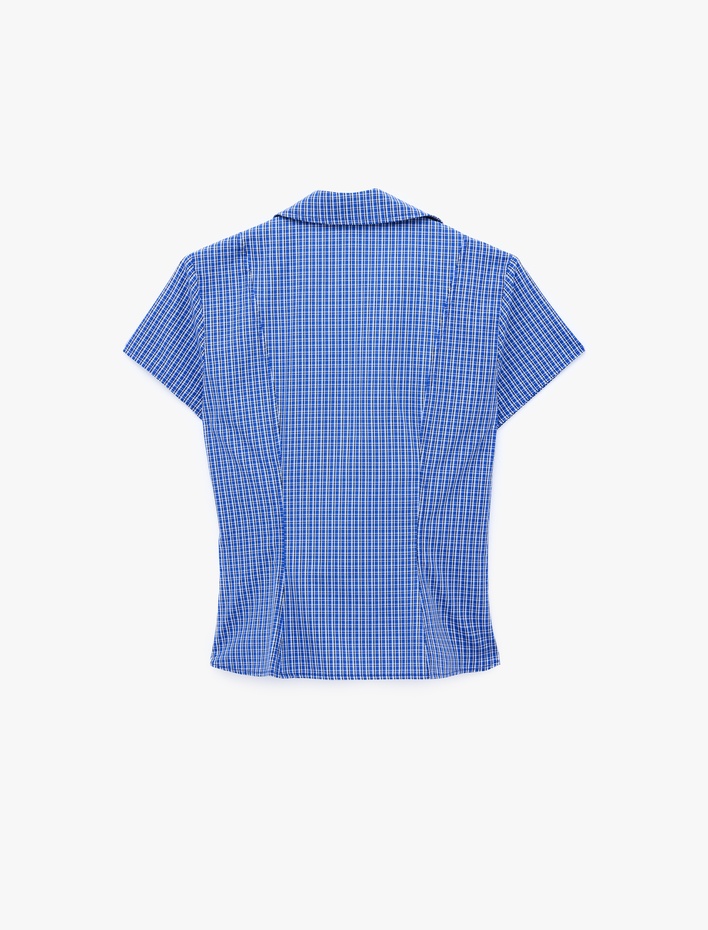  Slim Fit Bel Vurgulu Fermuar Detaylı Pötikareli Poplin Gömlek