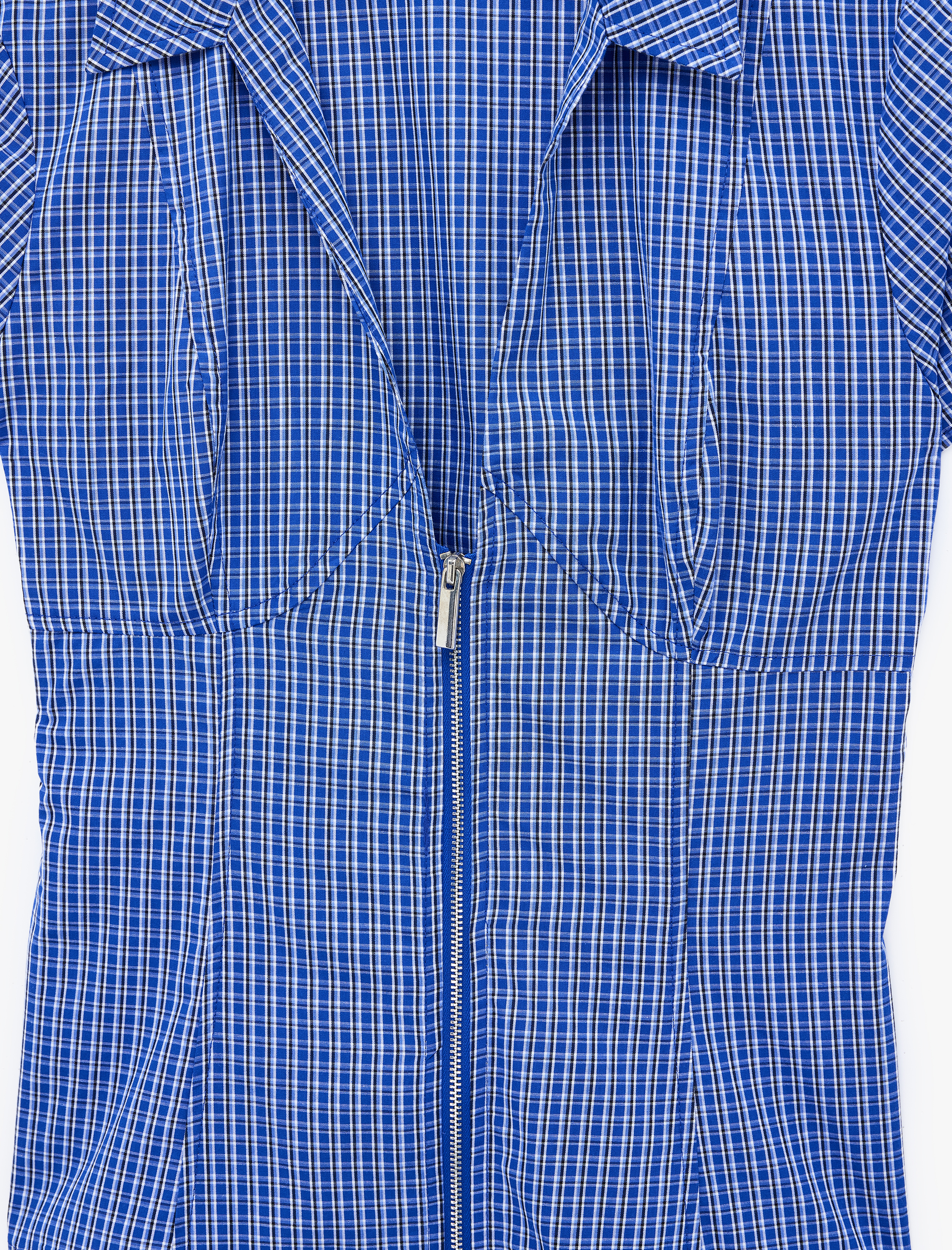   Slim Fit Bel Vurgulu Fermuar Detaylı Pötikareli Poplin Gömlek