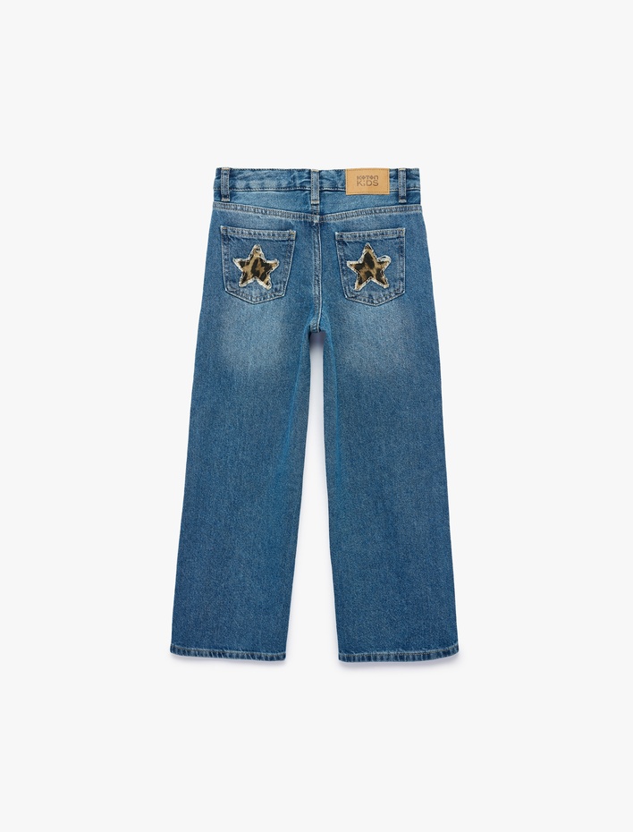 Kız Çocuk Pamuklu Loose Fit Geniş Paça Denim Pantolon