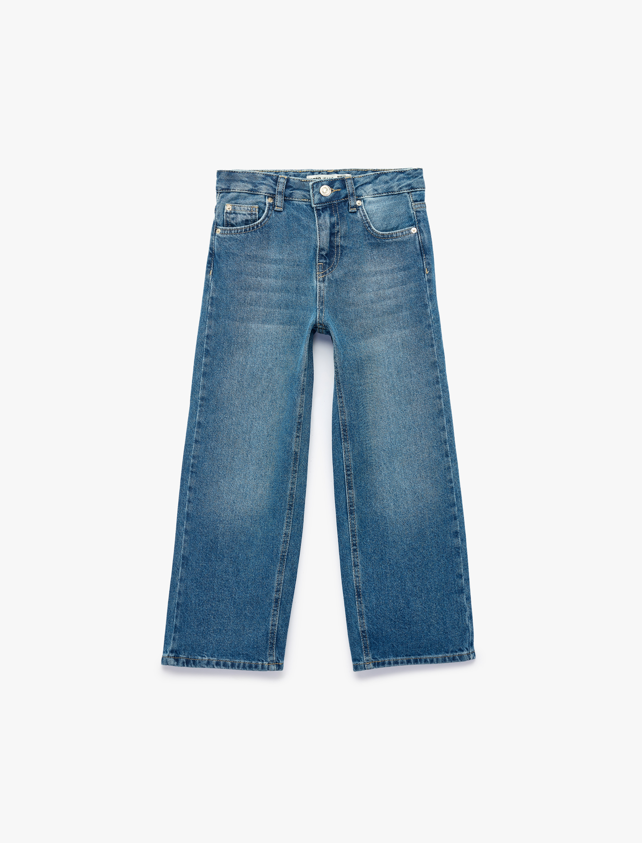  Kız Çocuk Pamuklu Loose Fit Geniş Paça Denim Pantolon