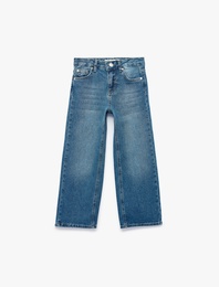 Pamuklu Loose Fit Geniş Paça Denim Pantolon