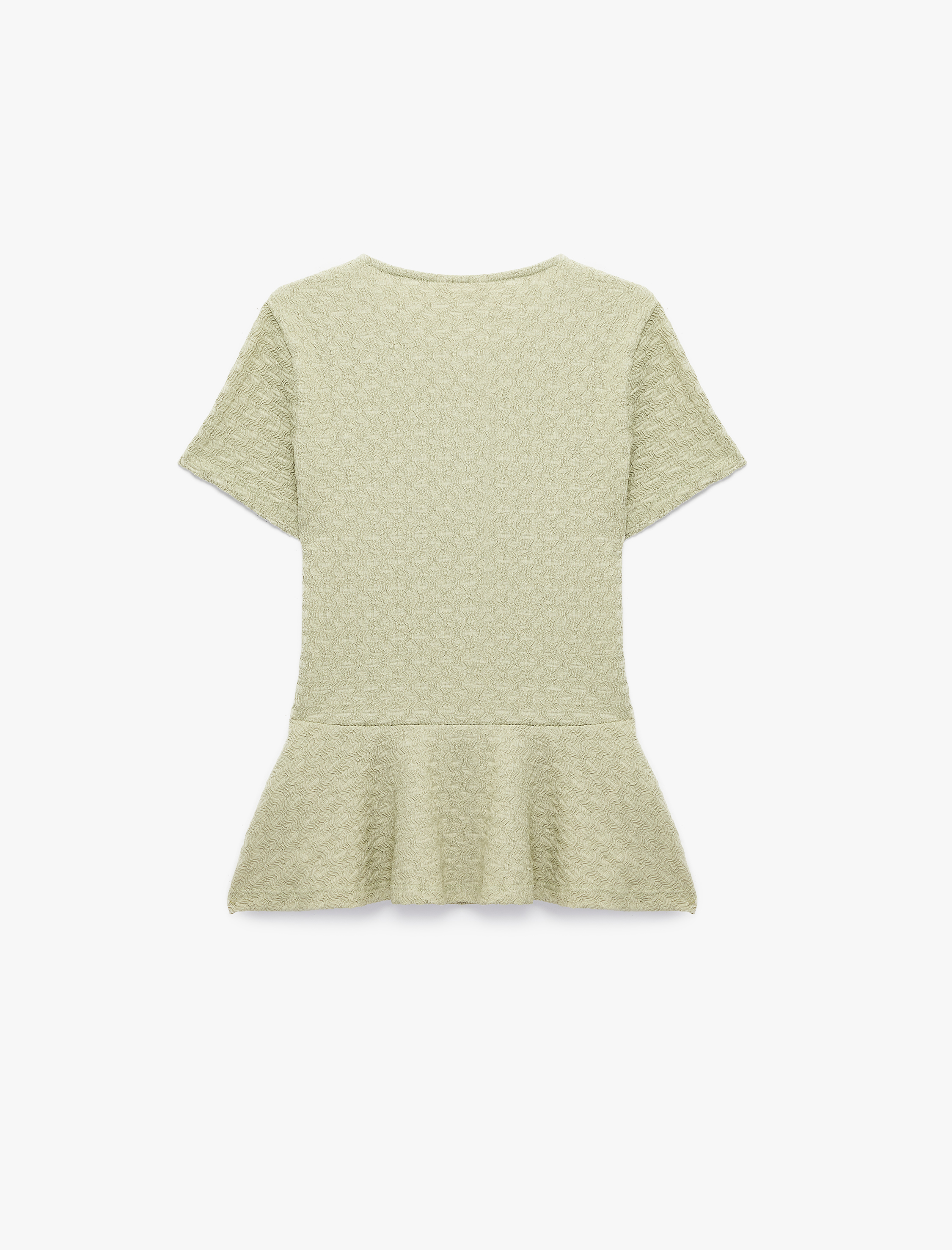   Bürümcük Kumaş Dokulu Kısa Kollu Bisiklet Yaka Peplum Tişört