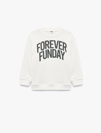 Baskılı Uzun Kollu Bisiklet Yaka Oversize Sweatshirt