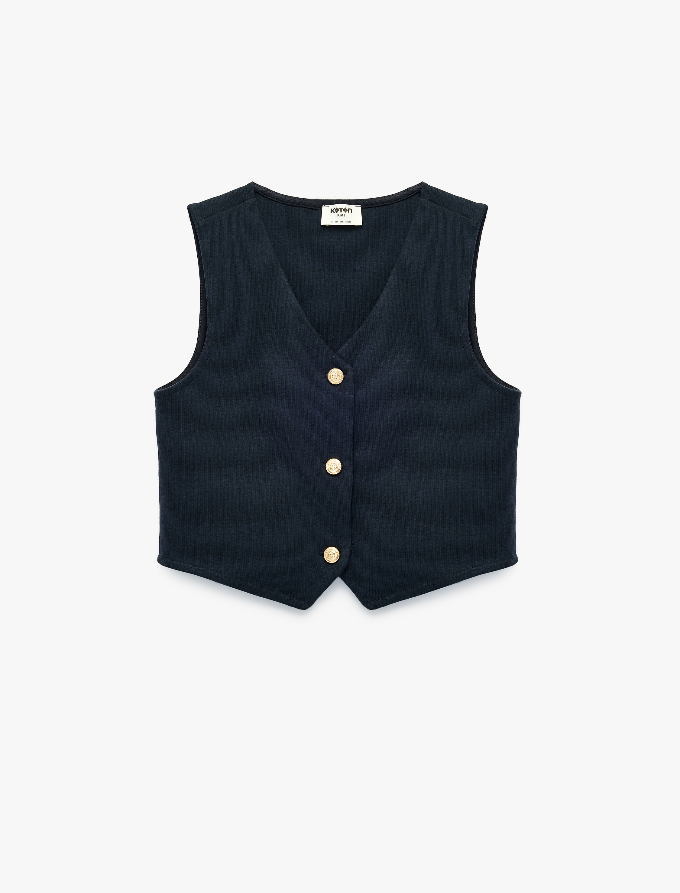  Kız Çocuk V Yaka Kolsuz Düğmeli Crop Bluz