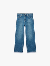 Yıldız Detaylı Pamuklu Loose Fit Geniş Paça Denim Pantolon