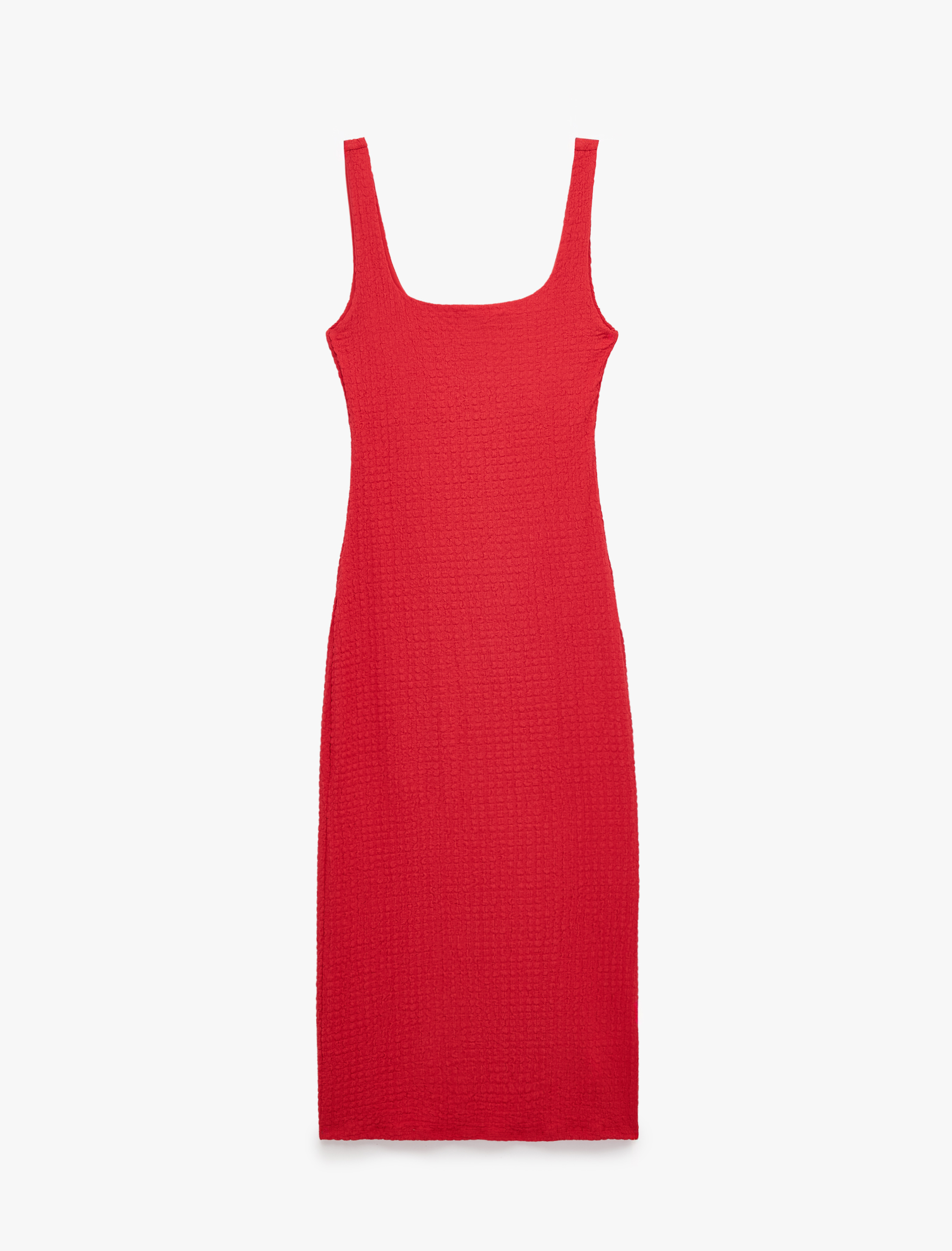   Koton X Sibil Çetinkaya - Kare Yaka Kalın Askılı Bodycon Uzun Kalem Elbise
