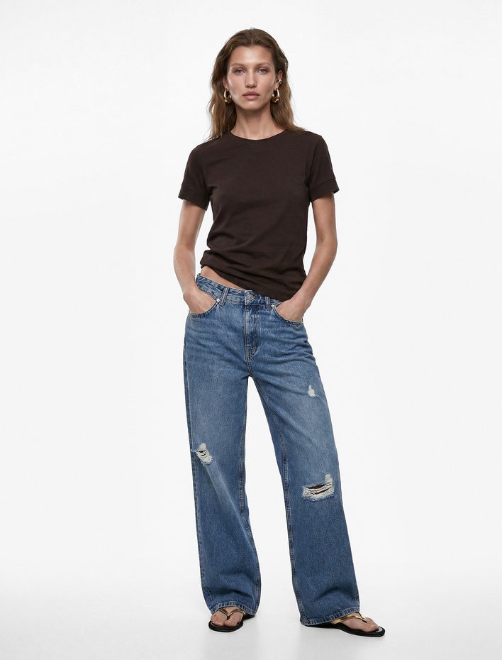  Pamuklu Slim Fit Kısa Kollu Bisiklet Yaka Basic Tişört