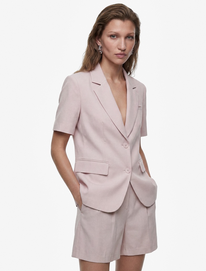  Cepli Kısa Kollu Kruvaze Blazer Ceket